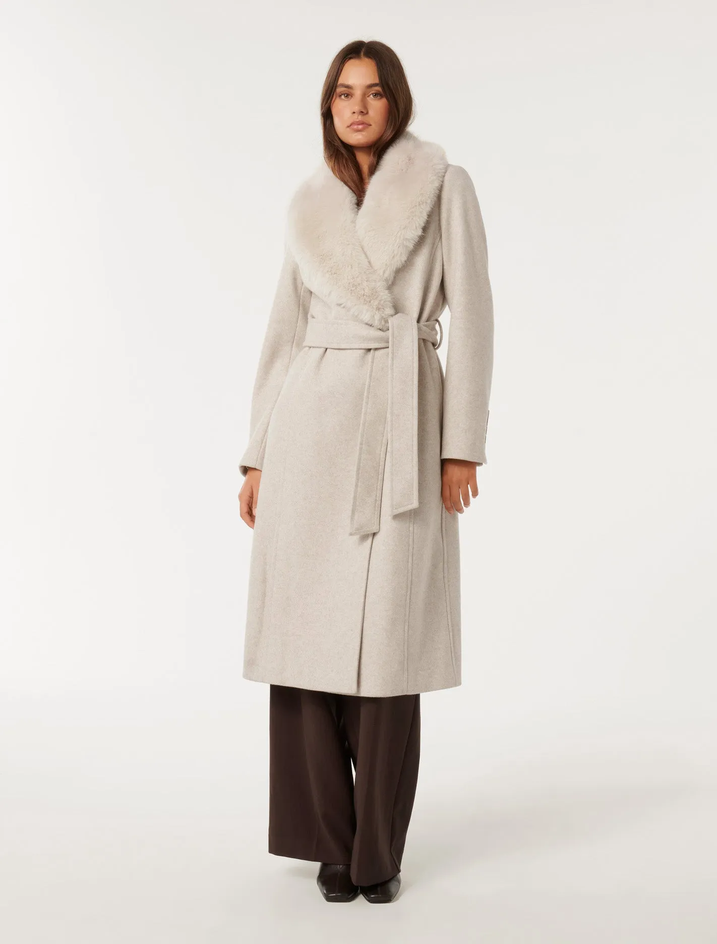 Monica Fur Collar Wrap Coat