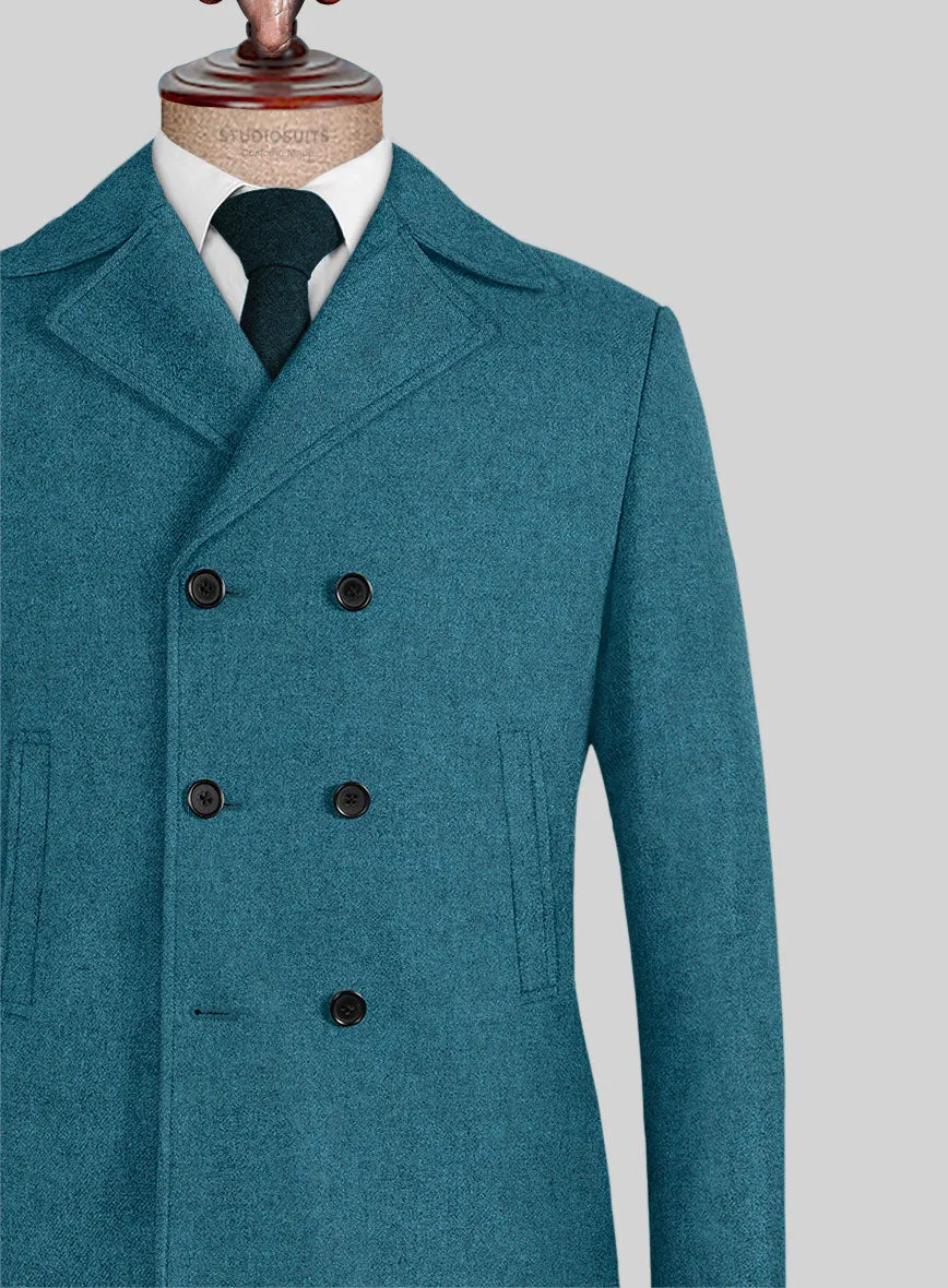 Naples Teal Blue Tweed Pea Coat