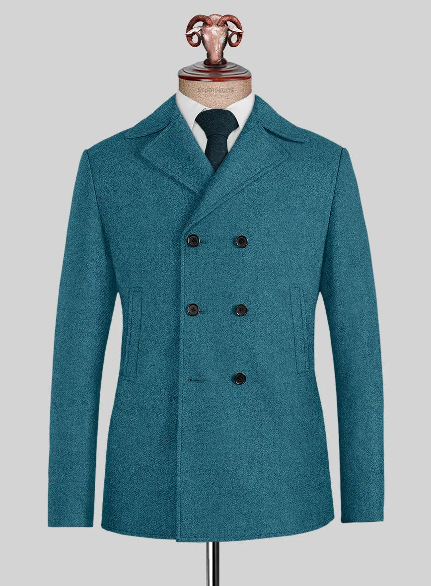 Naples Teal Blue Tweed Pea Coat