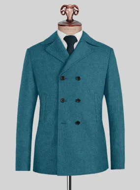 Naples Teal Blue Tweed Pea Coat