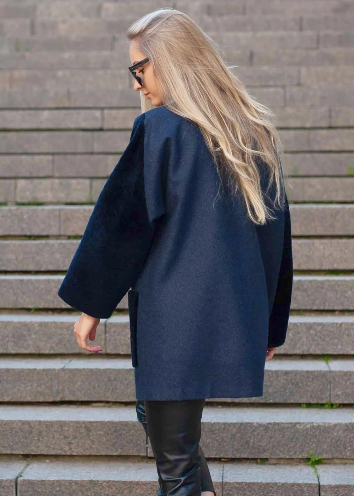 Navy Blue Shearling Coat