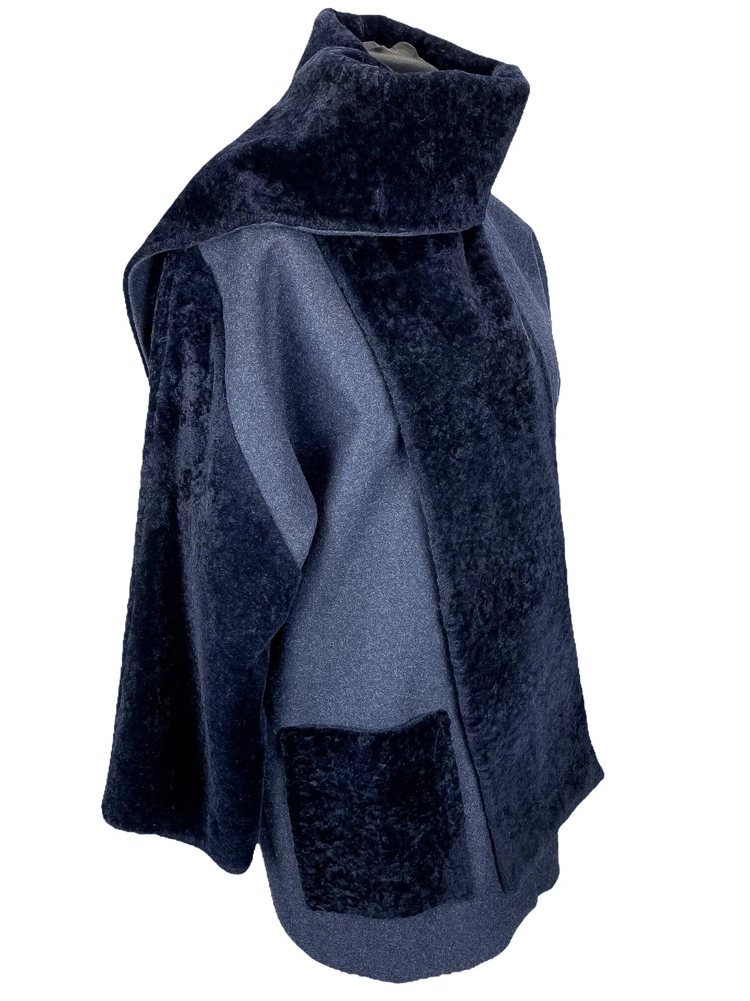 Navy Blue Shearling Coat