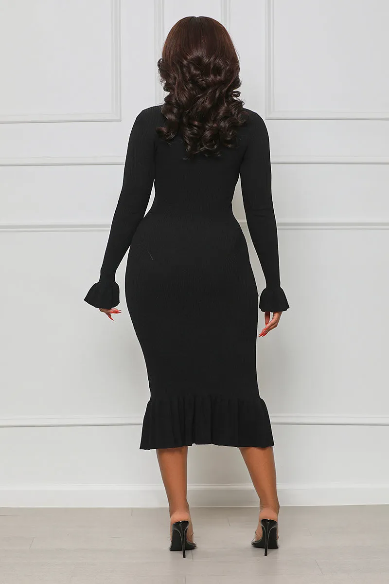 No Frills High Neck Midi Dress (Black)- FINAL SALE