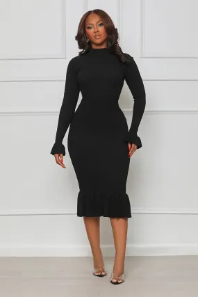 No Frills High Neck Midi Dress (Black)- FINAL SALE