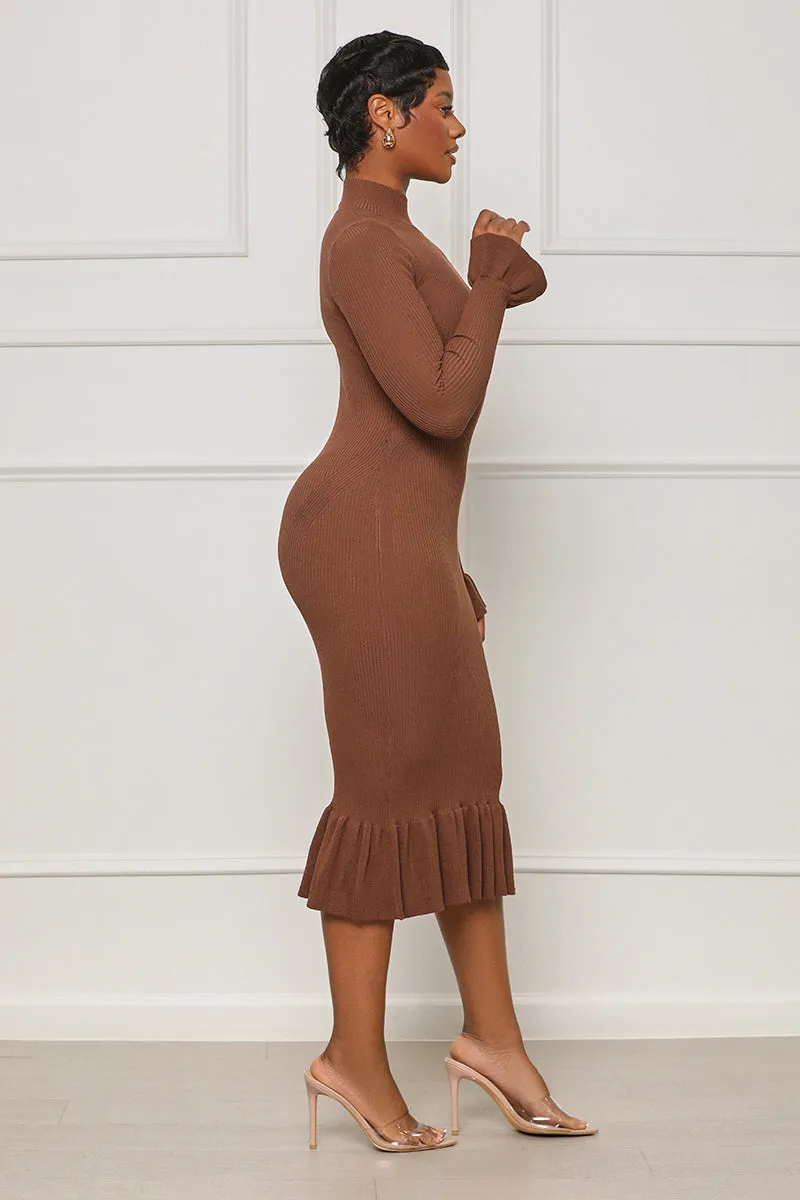 No Frills High Neck Midi Dress (Brown)- FINAL SALE