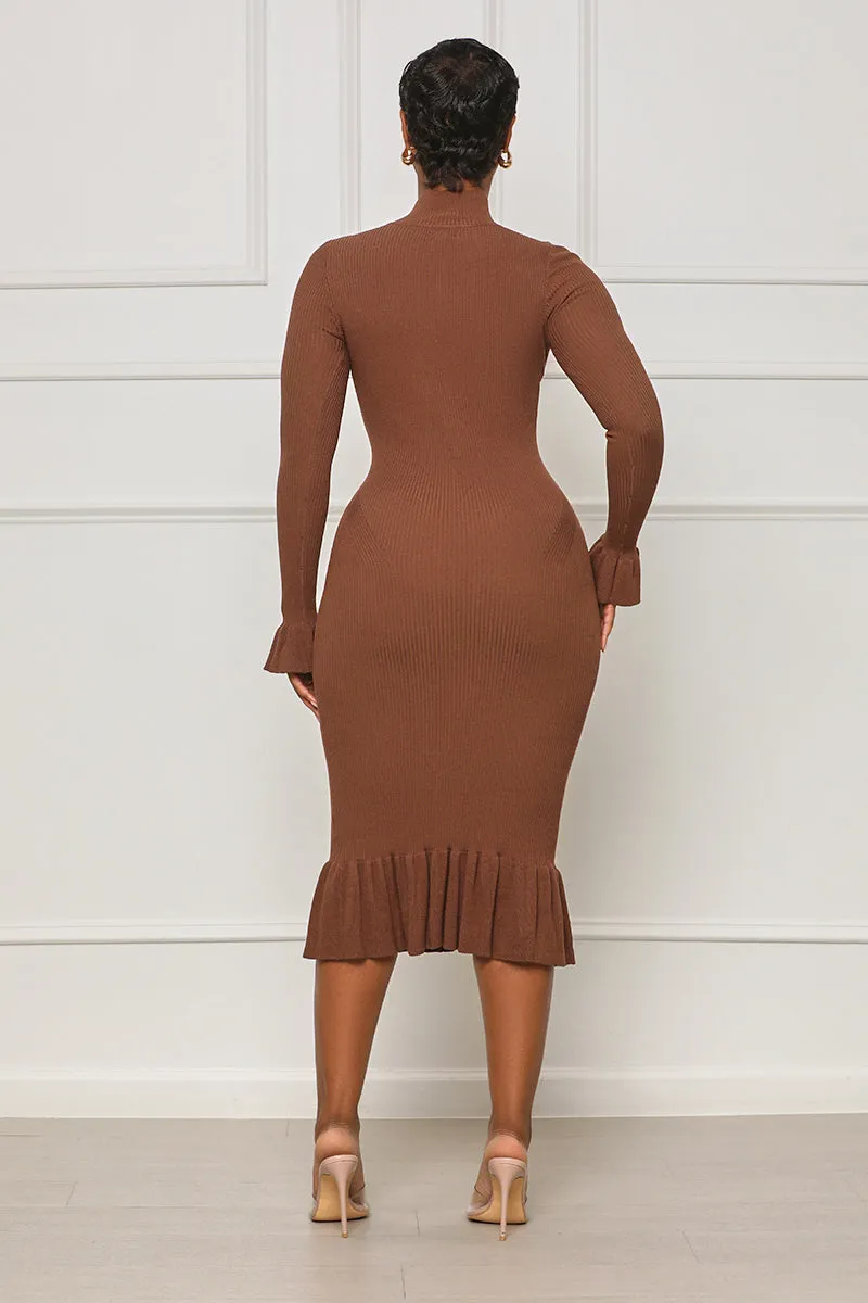 No Frills High Neck Midi Dress (Brown)- FINAL SALE