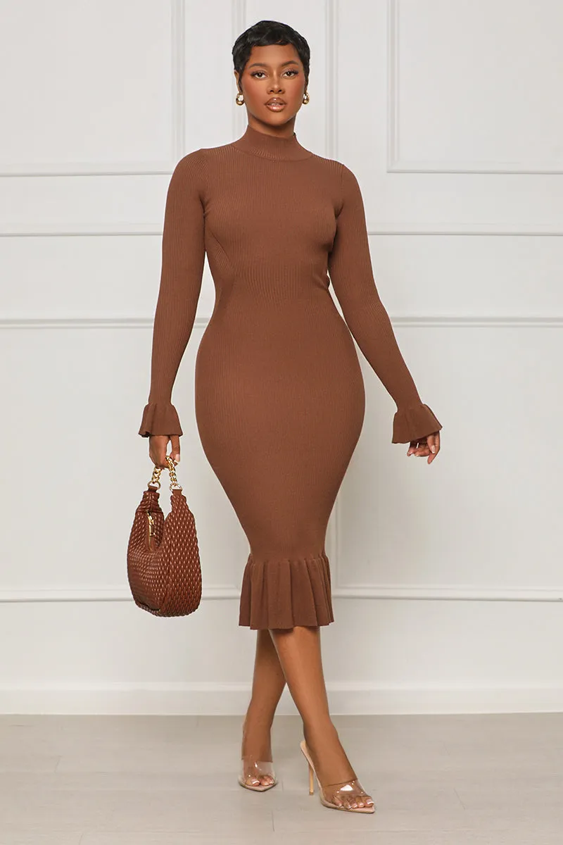 No Frills High Neck Midi Dress (Brown)- FINAL SALE