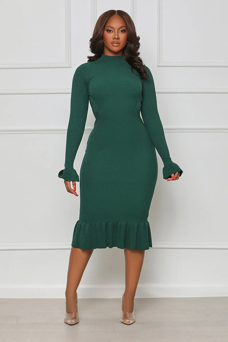 No Frills High Neck Midi Dress (Green)- FINAL SALE