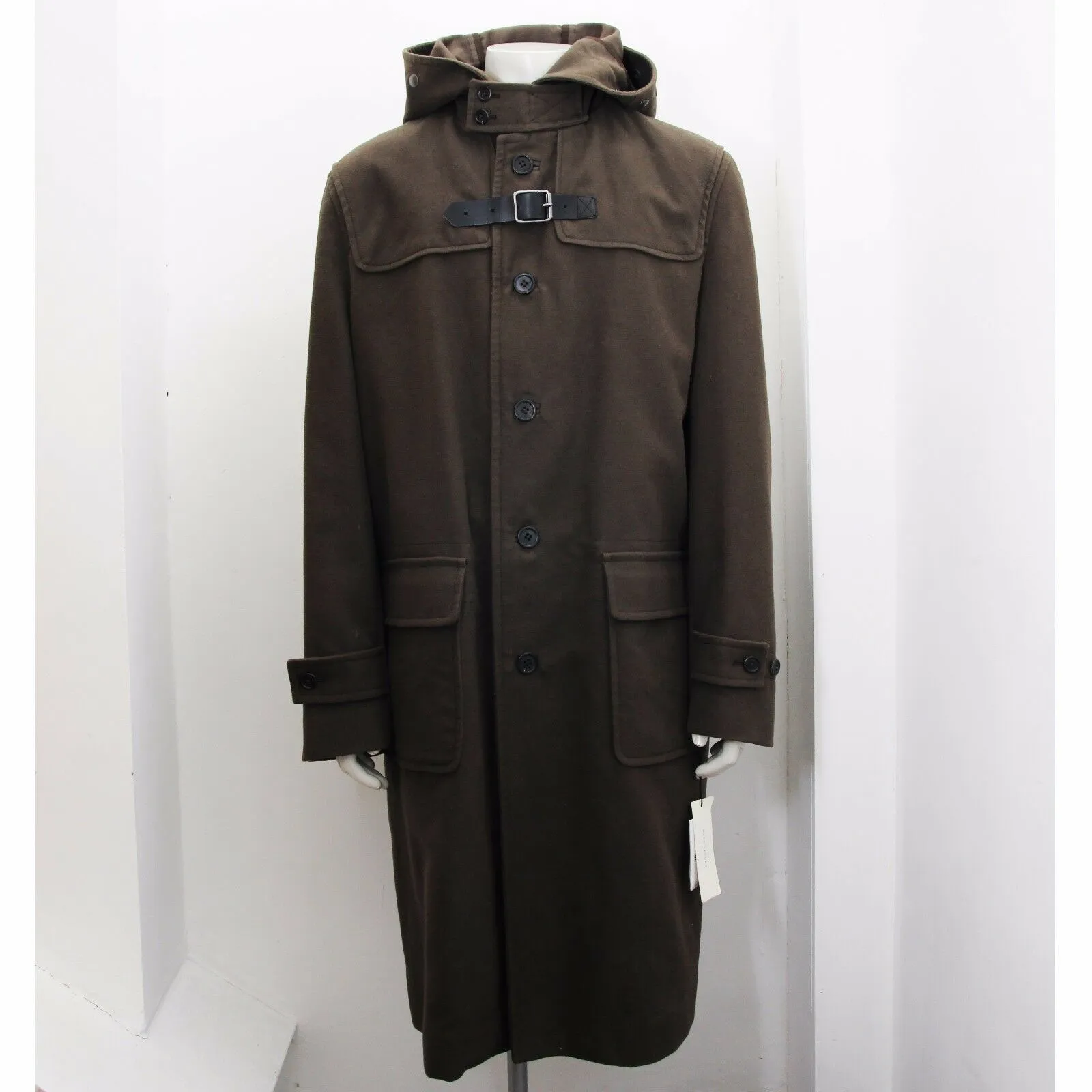 Olive Drab Felt Cotton Hooded Duffle Coat