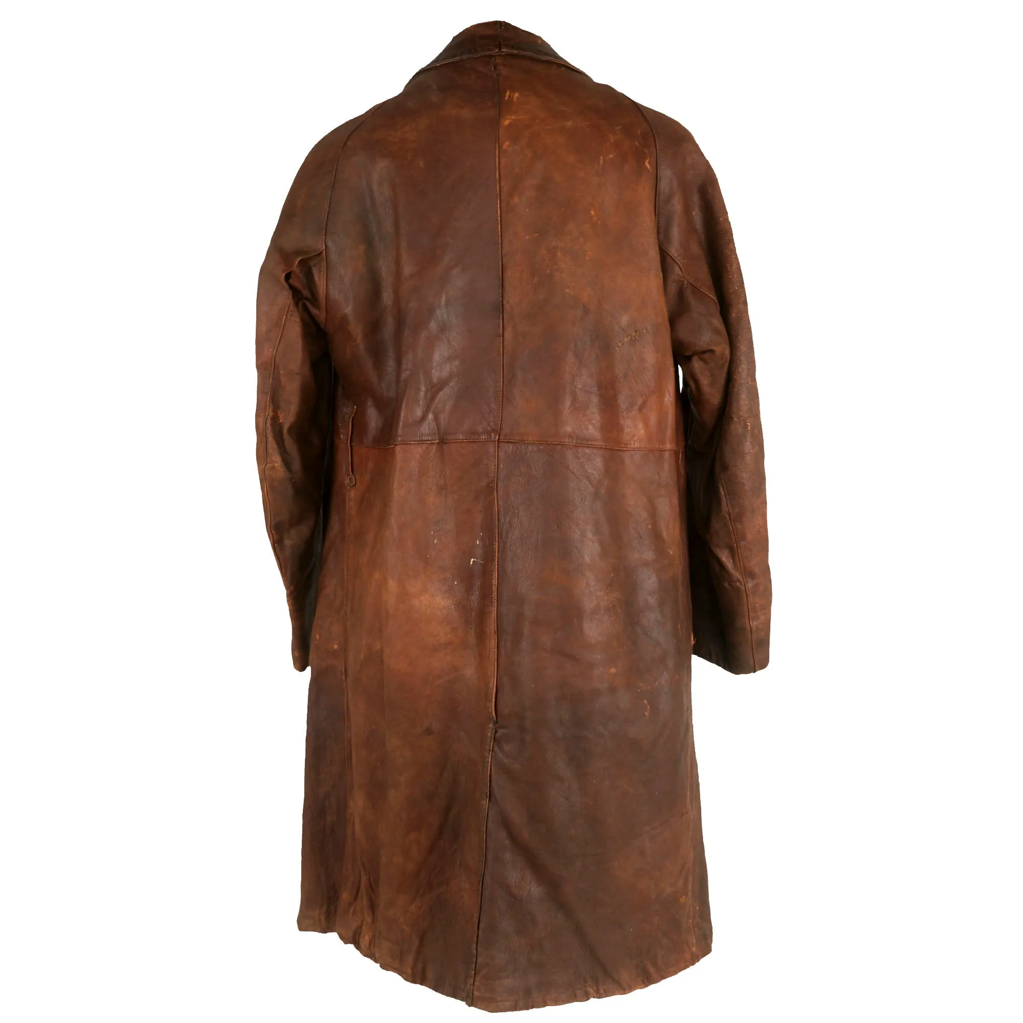 Original British WWI Era Royal Flying Corps Aviator Full Length Leather Flying Coat with Wool Liner