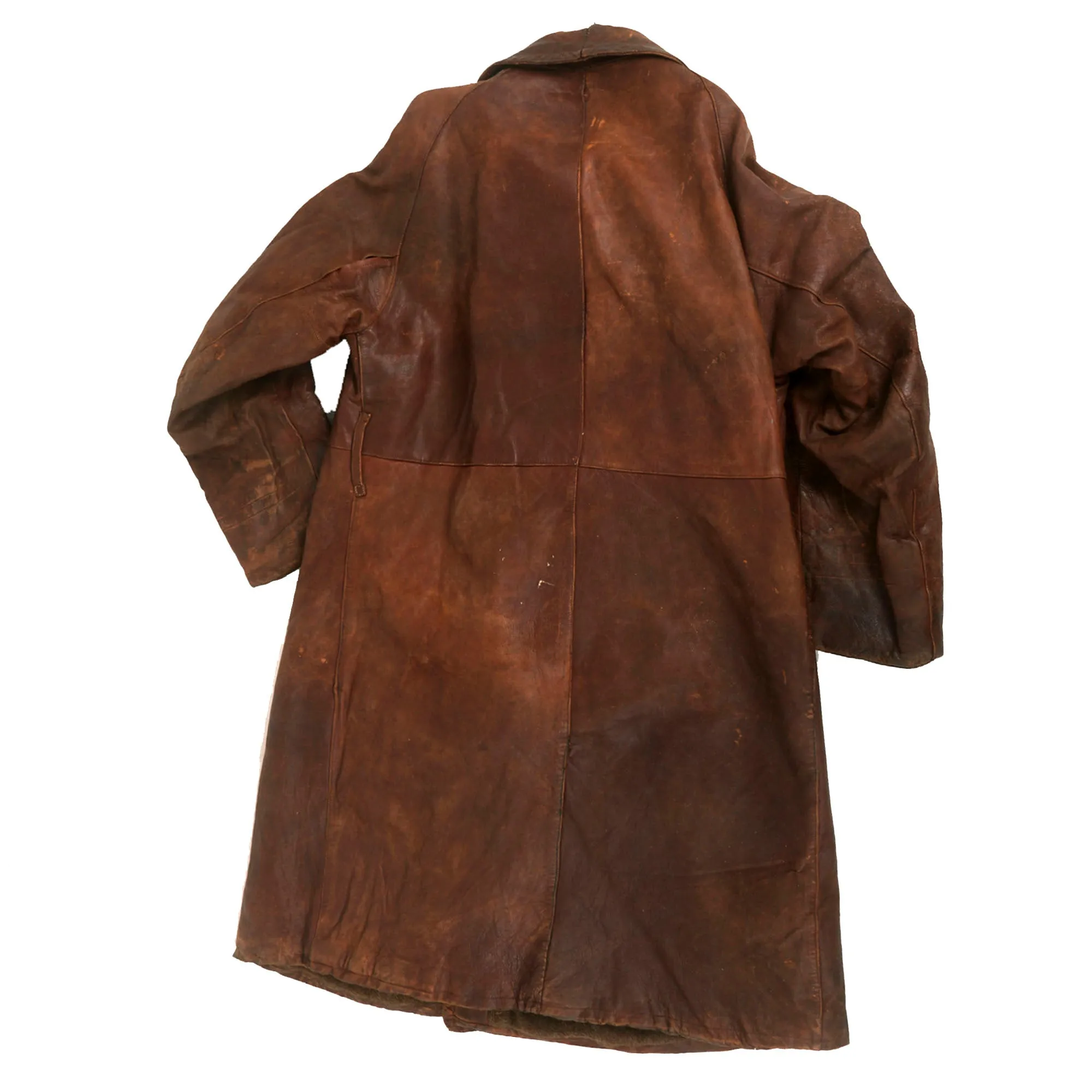 Original British WWI Era Royal Flying Corps Aviator Full Length Leather Flying Coat with Wool Liner