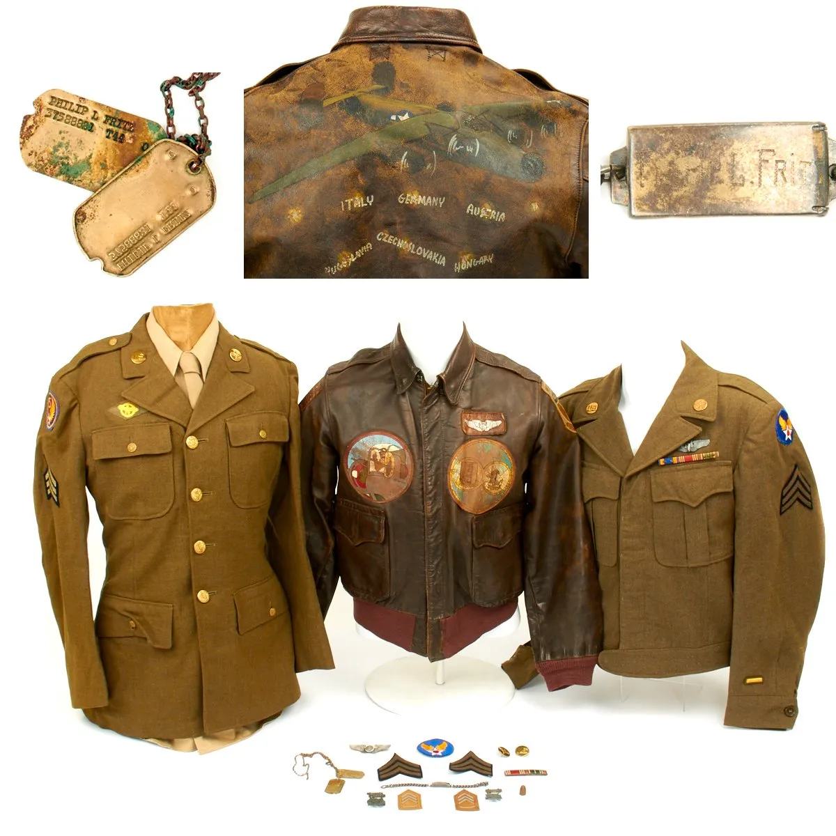 Original U.S. WWII B-24 Liberator 484th Bombardment Group Named Grouping with Painted A2 Jacket and Italian Made Patches