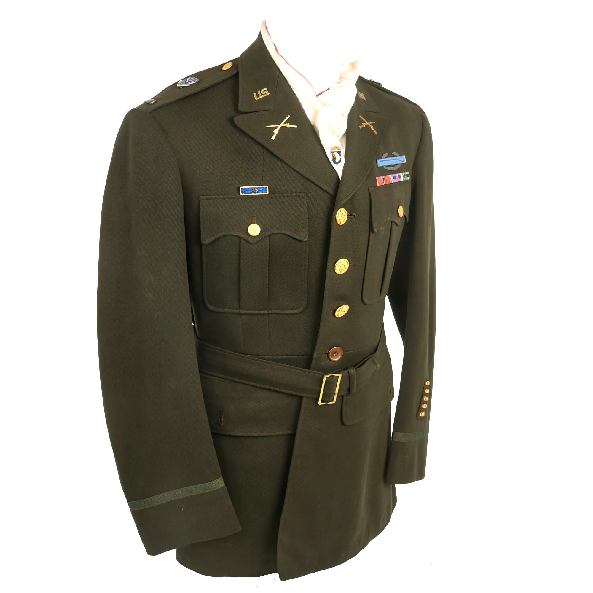 Original U.S. WWII US Army 101st Airborne Division Patched Officer’s Winter Service Class A Uniform Coat Attributed To Battlefield Commisioned Lt. Wilber R. “Web” Raduenz - B Company, 506th PIR, D-Day Veteran of ‘Utah Beach Area’