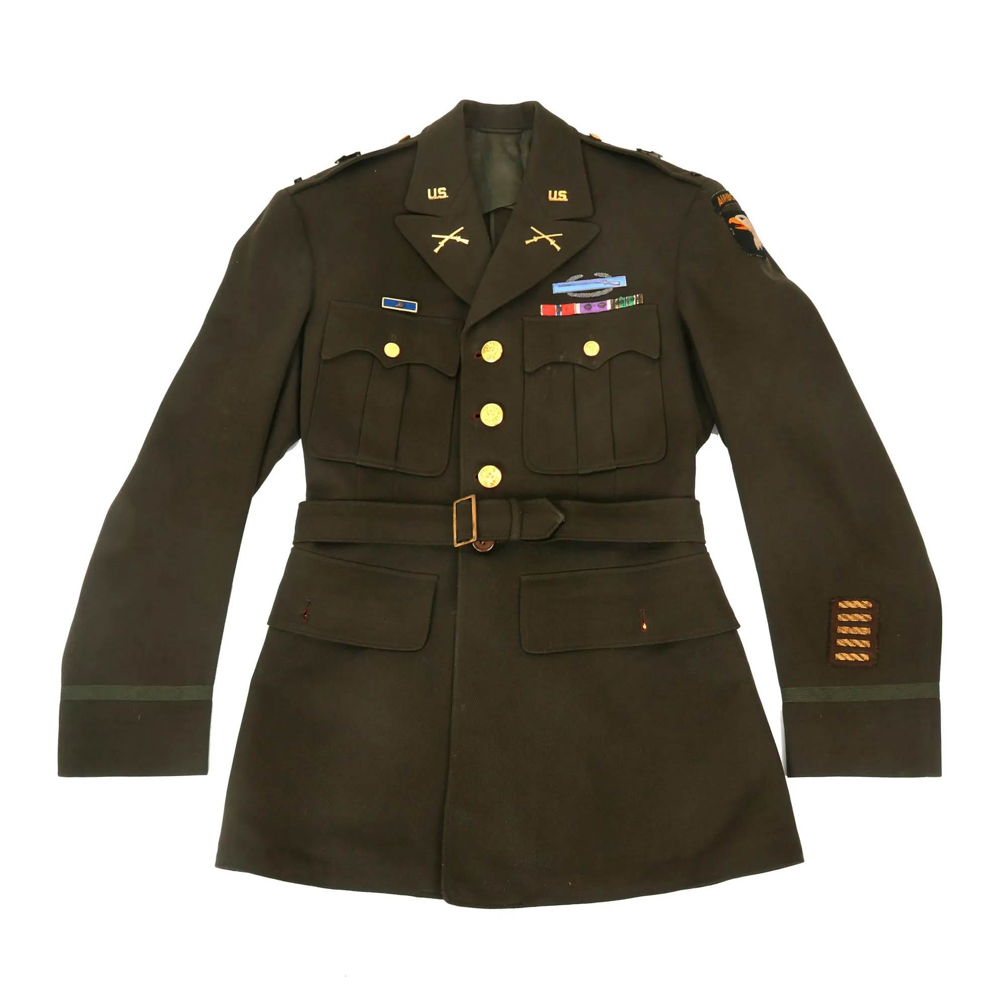 Original U.S. WWII US Army 101st Airborne Division Patched Officer’s Winter Service Class A Uniform Coat Attributed To Battlefield Commisioned Lt. Wilber R. “Web” Raduenz - B Company, 506th PIR, D-Day Veteran of ‘Utah Beach Area’