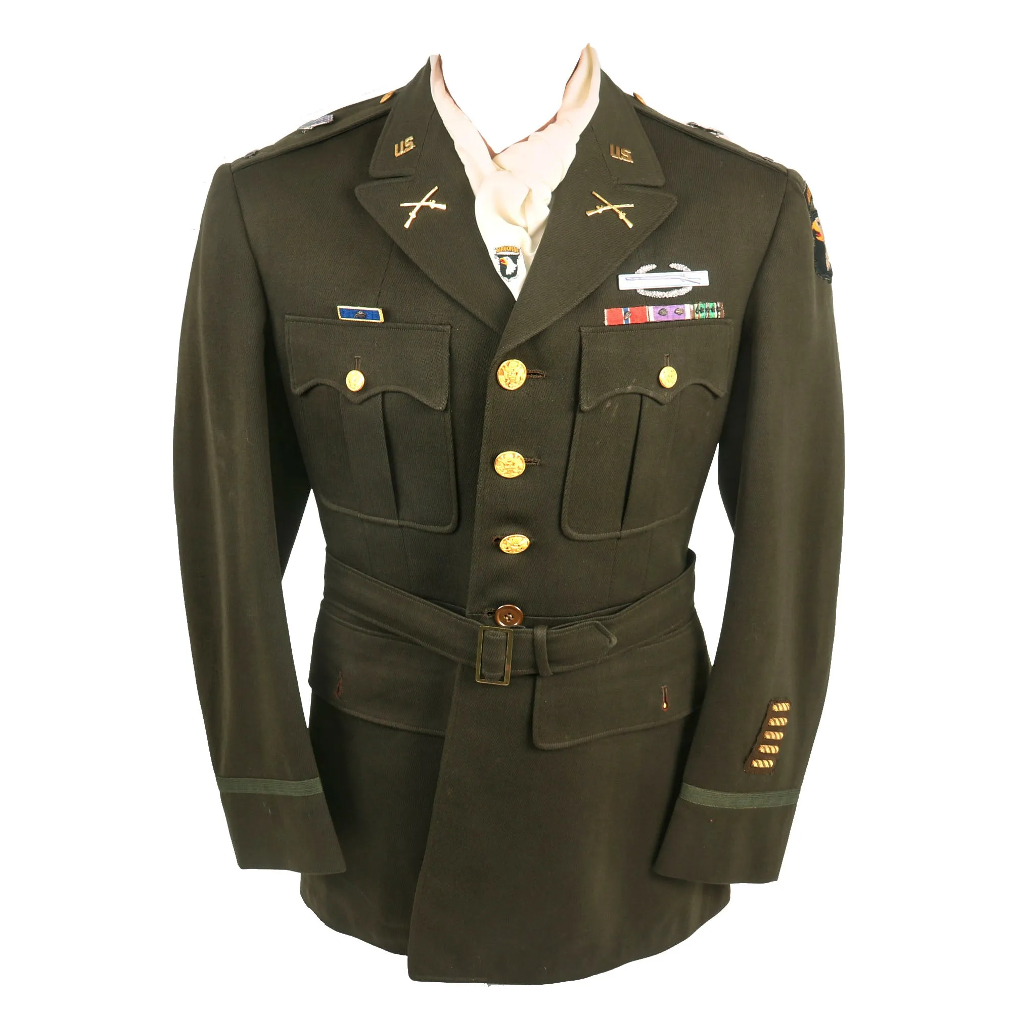 Original U.S. WWII US Army 101st Airborne Division Patched Officer’s Winter Service Class A Uniform Coat Attributed To Battlefield Commisioned Lt. Wilber R. “Web” Raduenz - B Company, 506th PIR, D-Day Veteran of ‘Utah Beach Area’