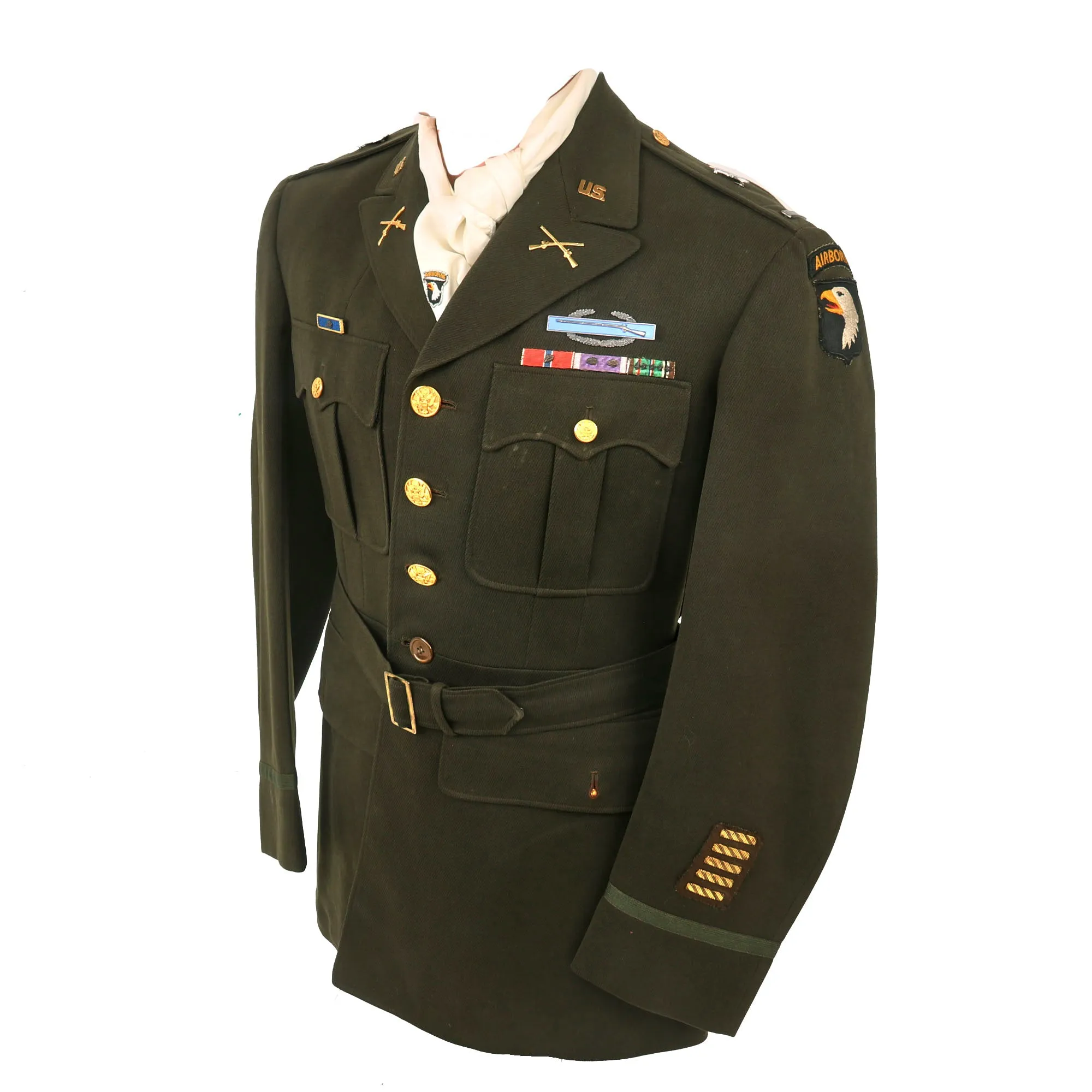 Original U.S. WWII US Army 101st Airborne Division Patched Officer’s Winter Service Class A Uniform Coat Attributed To Battlefield Commisioned Lt. Wilber R. “Web” Raduenz - B Company, 506th PIR, D-Day Veteran of ‘Utah Beach Area’