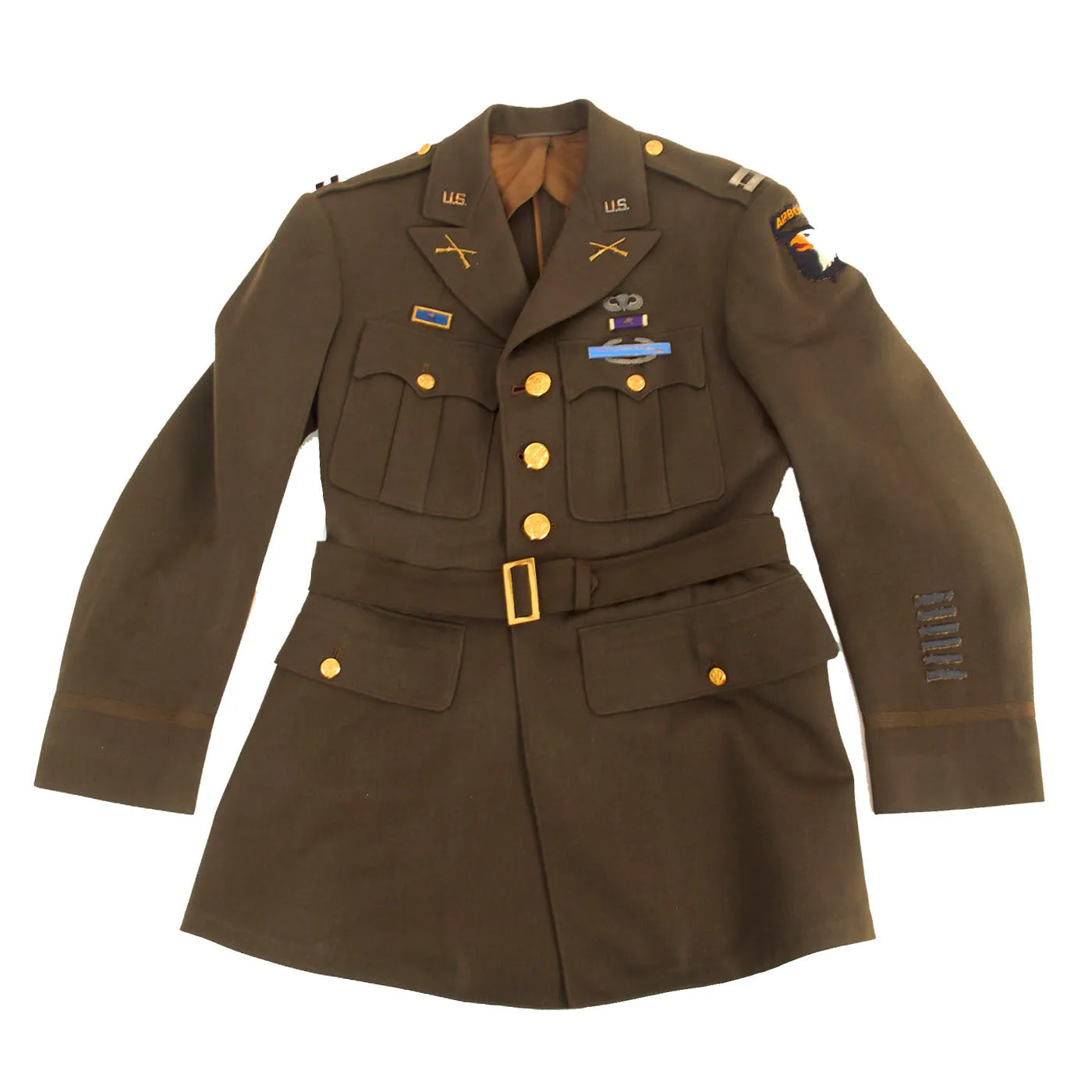 Original U.S. WWII US Army 101st Airborne Division Patched Officer’s Winter Service Class A Uniform Coat