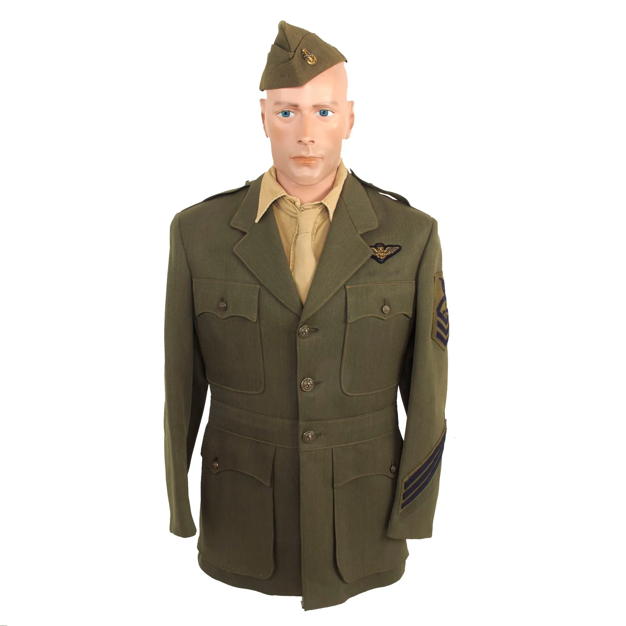 Original U.S. WWII US Navy Aviation Winter Working Uniform Set With Jacket, Shirt, Tie, Trousers and Overseas Cap - Chief Aerographer's Mate