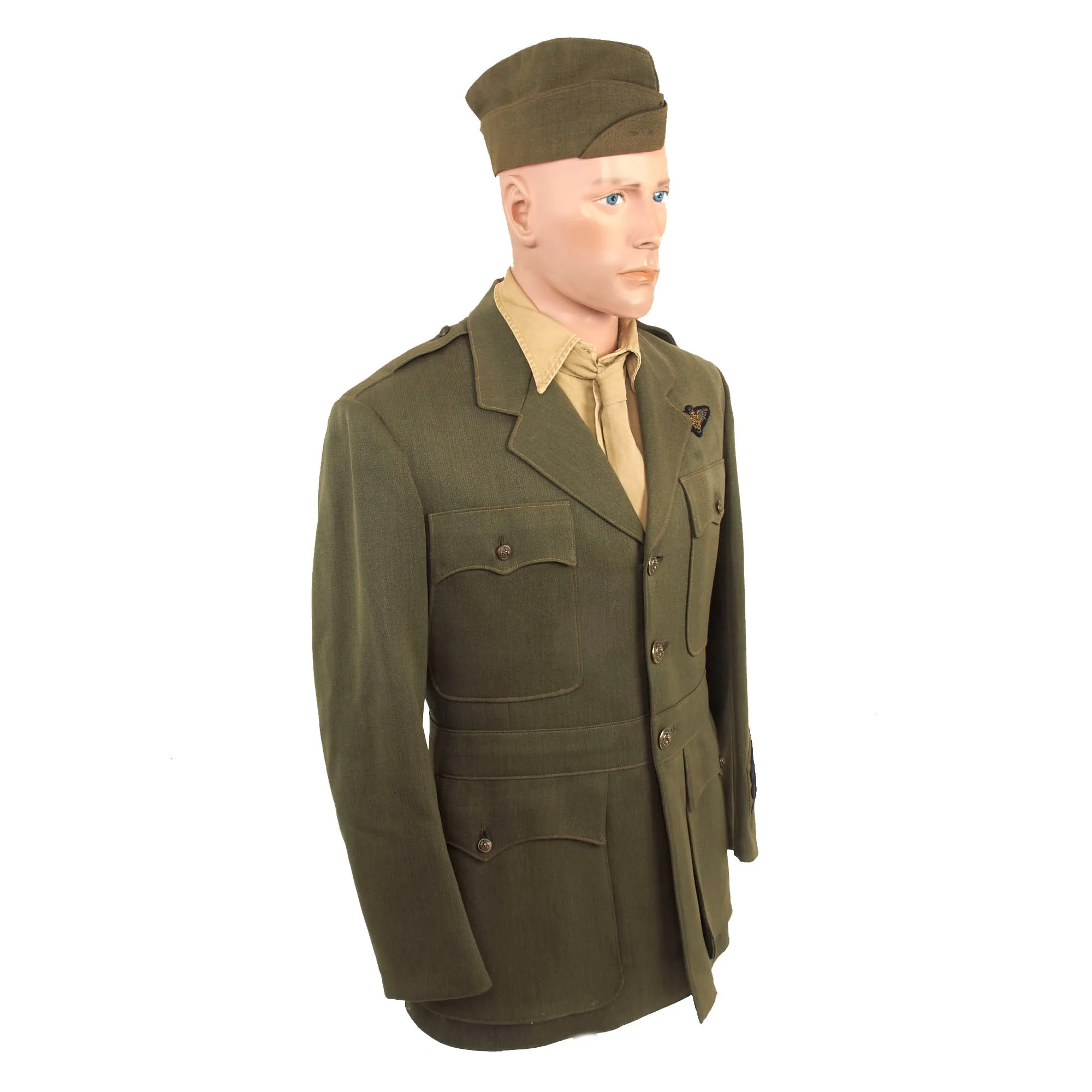 Original U.S. WWII US Navy Aviation Winter Working Uniform Set With Jacket, Shirt, Tie, Trousers and Overseas Cap - Chief Aerographer's Mate