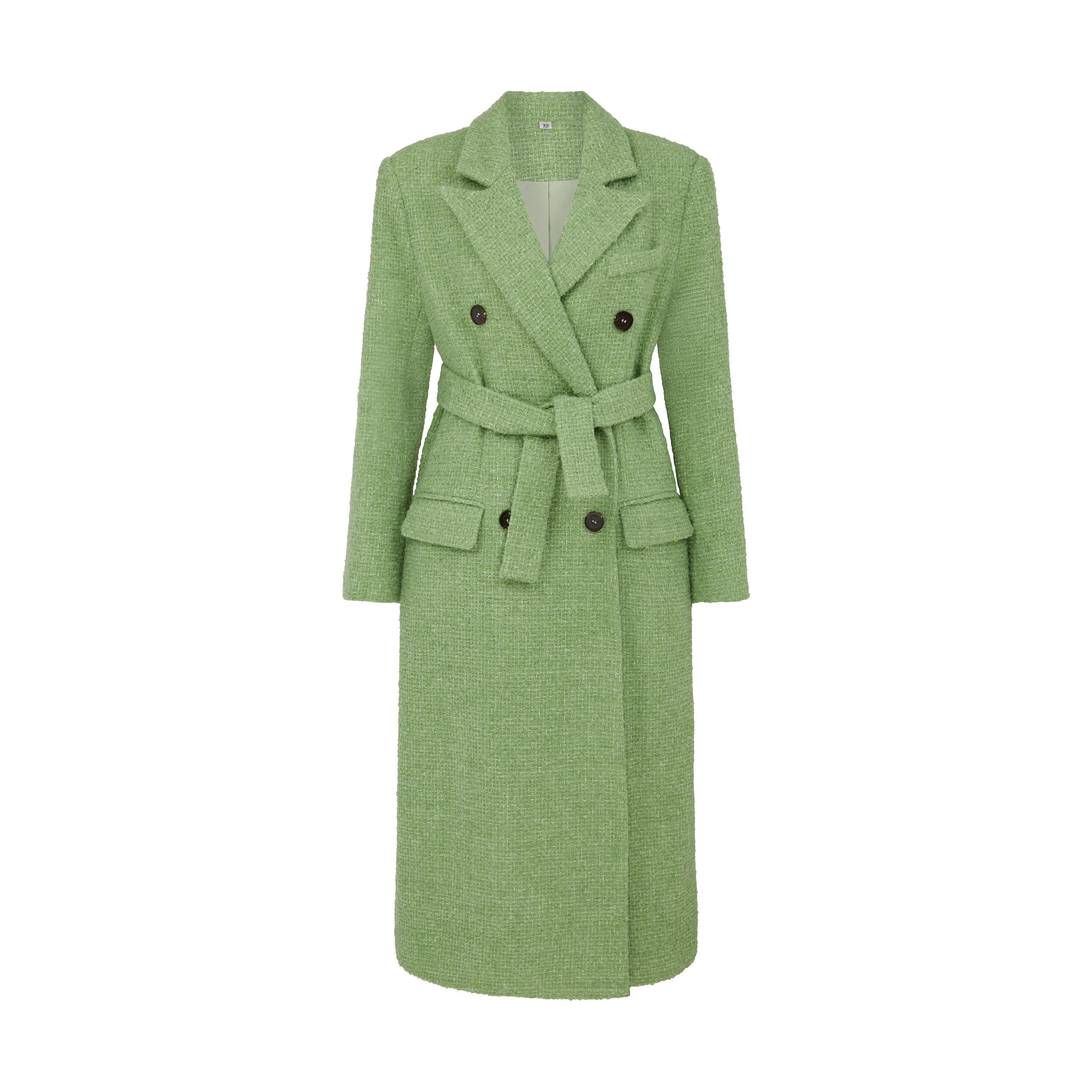 Oversized Metallic Thread Peak-lapels Bouclé Tweed Coat in Pistachio Green