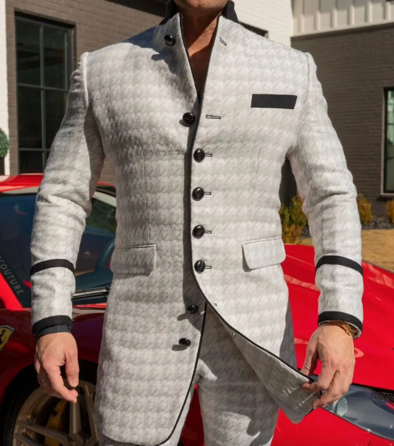 Oyster Grigio Houndstooth Mandani Coat