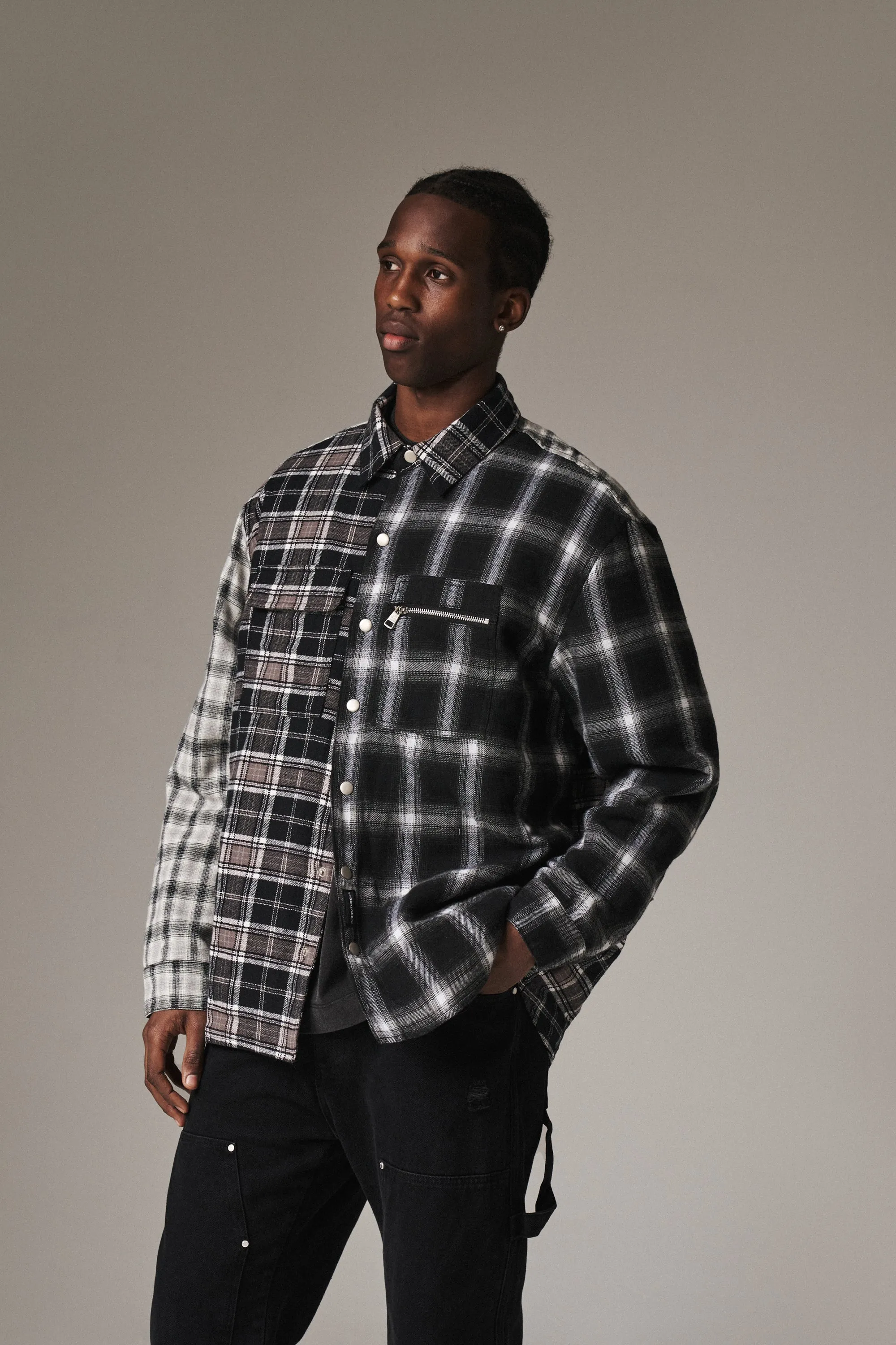 PADDED FLANNEL SHACKET - BLACK