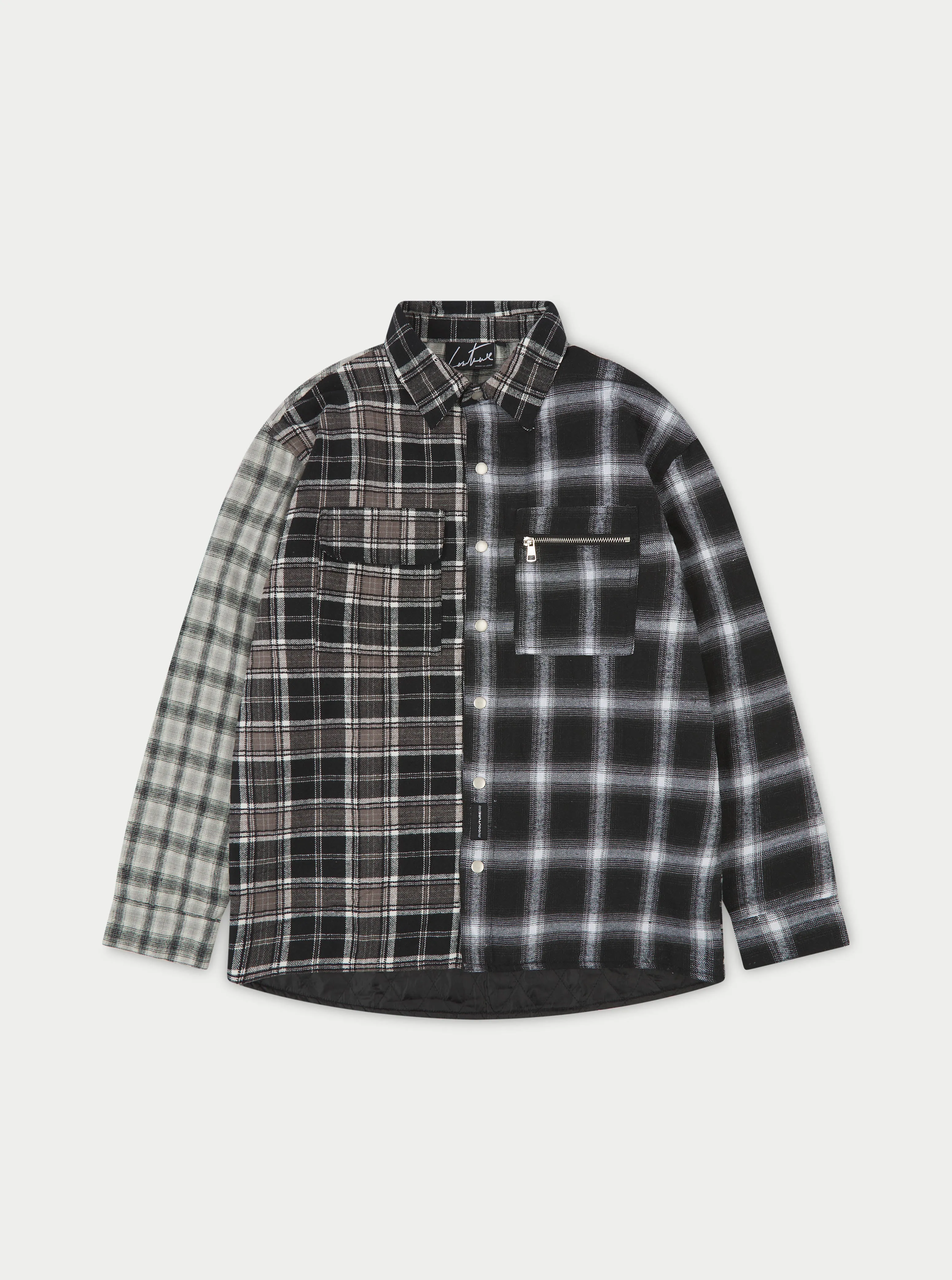 PADDED FLANNEL SHACKET - BLACK