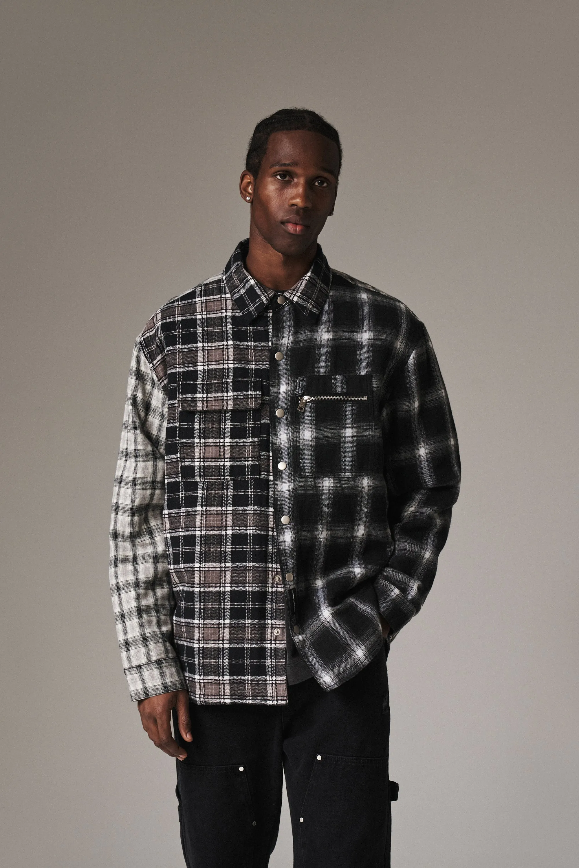 PADDED FLANNEL SHACKET - BLACK