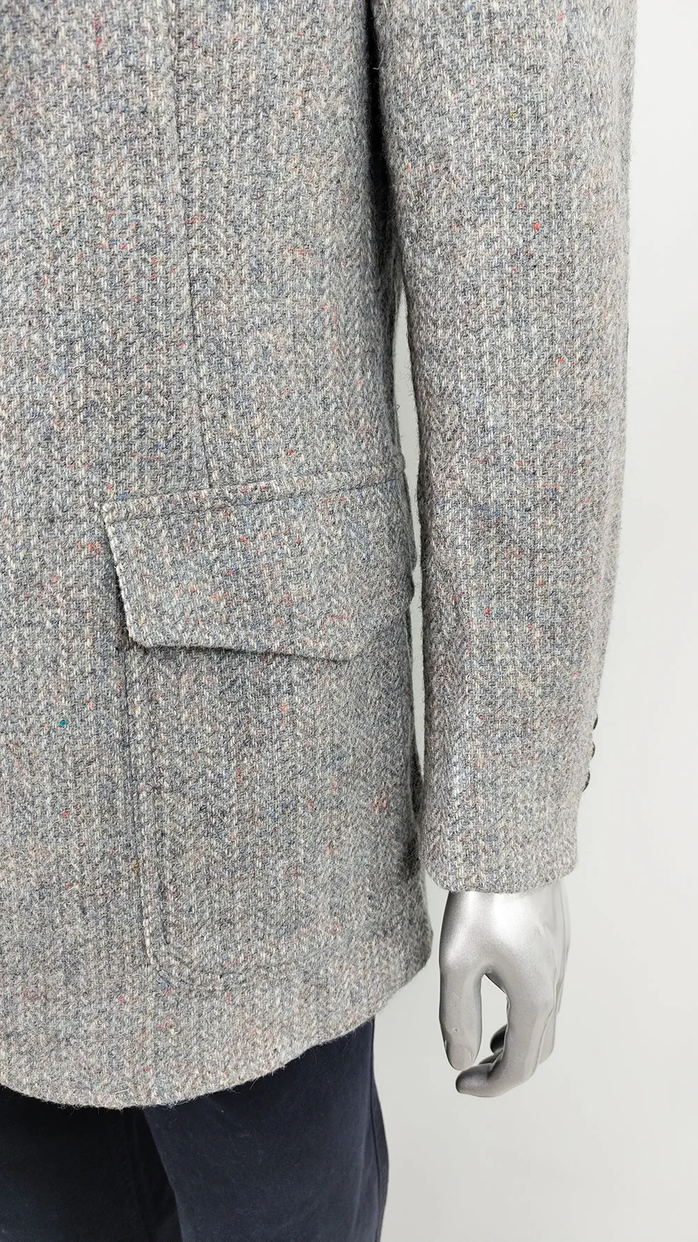 Pendleton Vintage Mens Grey Herringbone Tweed & Suede Blazer, 1970s