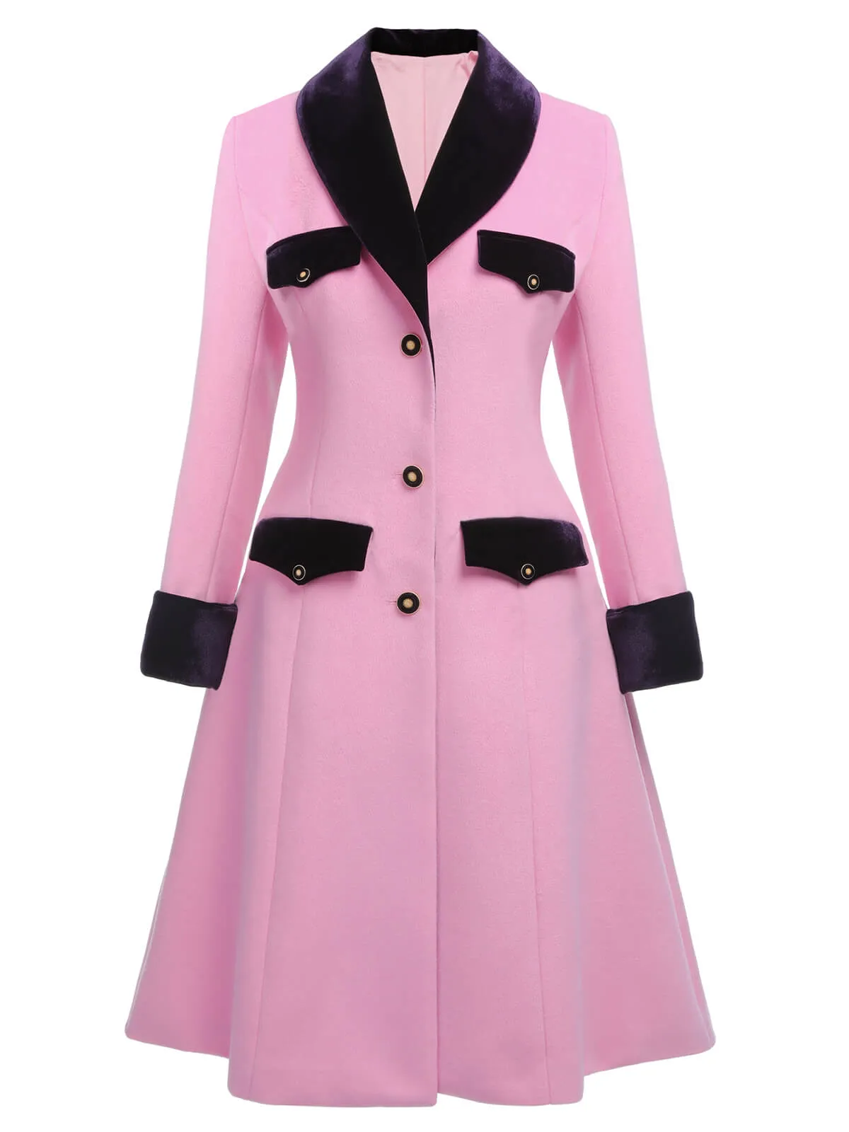 Pink 1930s Velvet Patchwork Button Coat