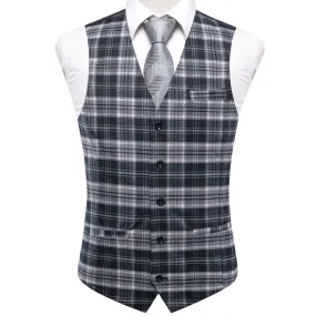 Pink Grey Plaid Wool Splicing Jacquard Men's Vest