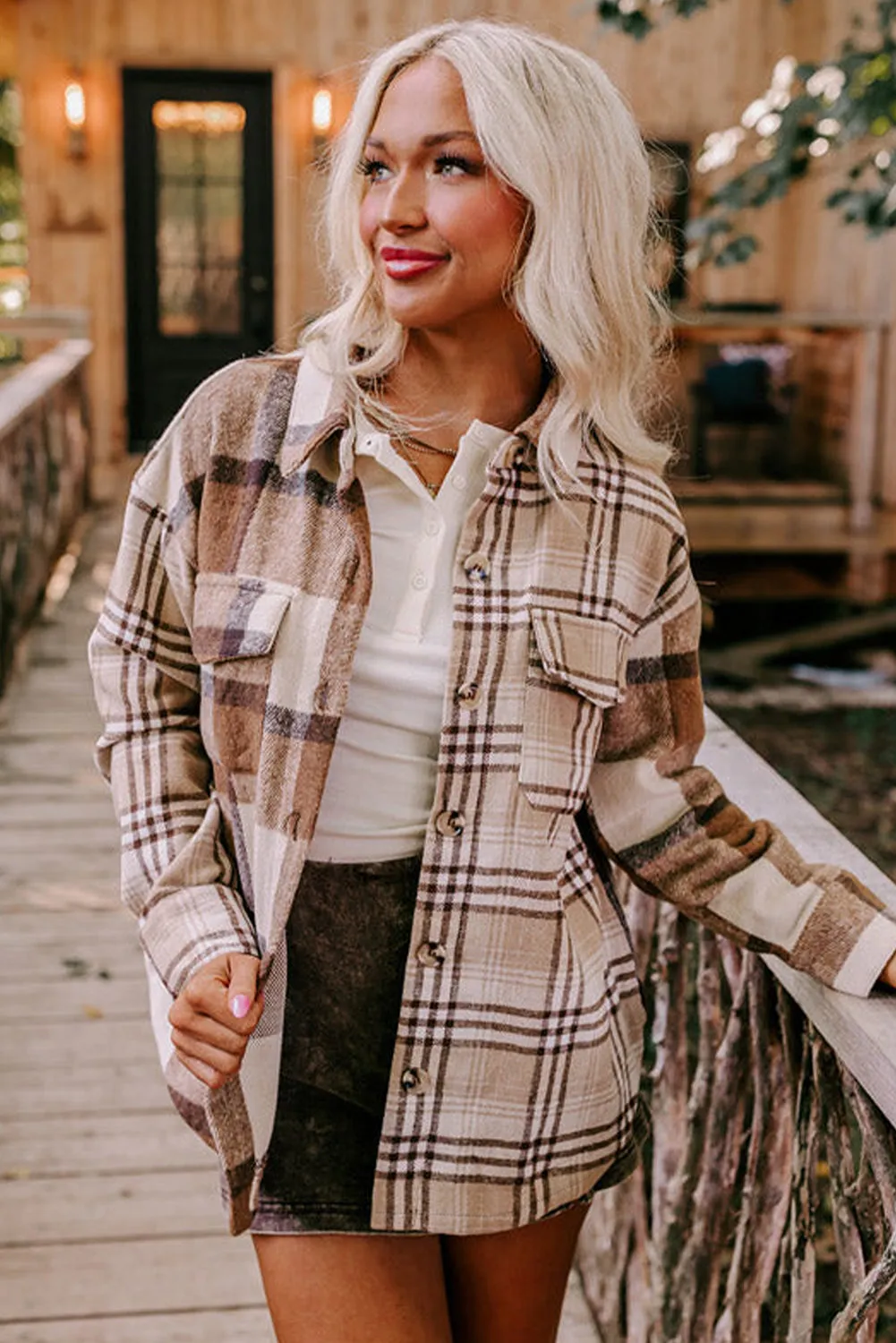 Plaid Patchwork Flap Pocket Shacket