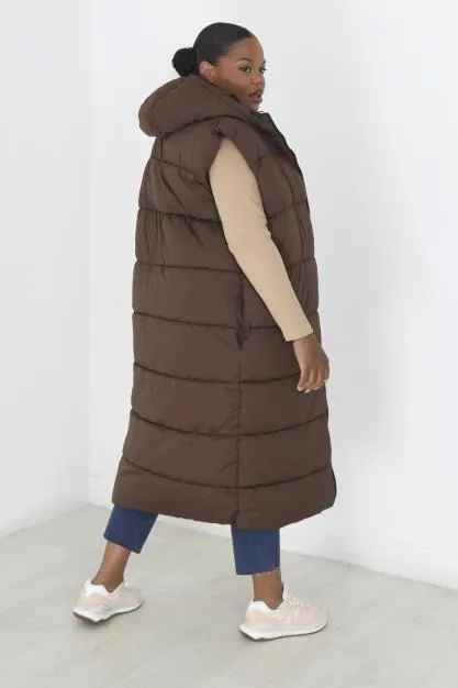 PLUS SIZE CHOCOLATE LONG LENGTH PADDED GILET