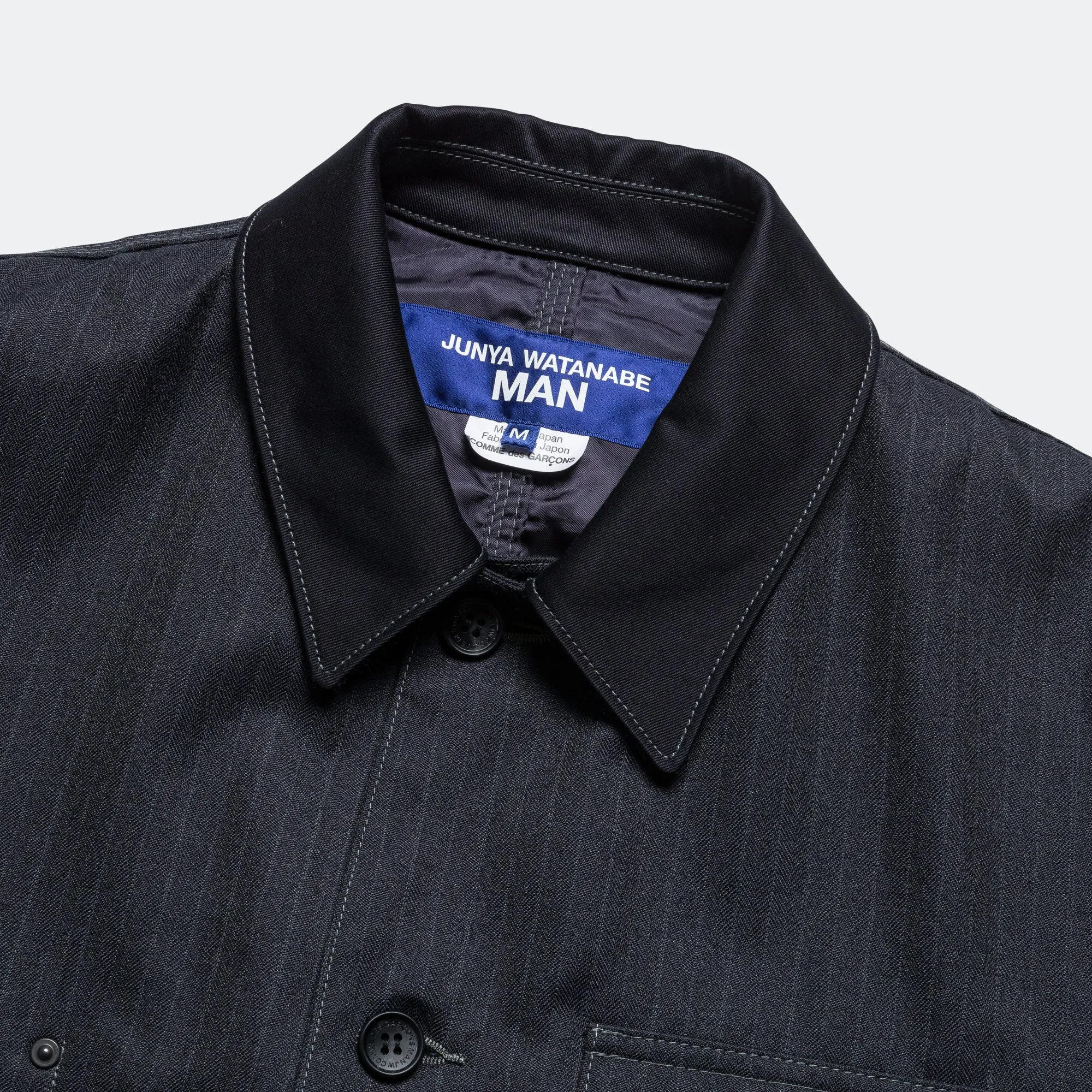 Polyester Wool Herringbone Jacket - Navy