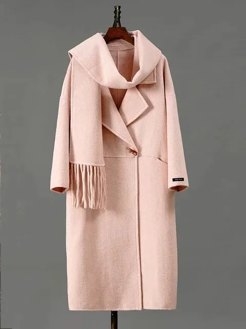 Pre Order:  Single Button Scarf Collar Wool Coat