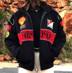 Premium Ferrari F1 Turbo Racer Jacket | Black & Red Retro Motorsport Racing Apparel