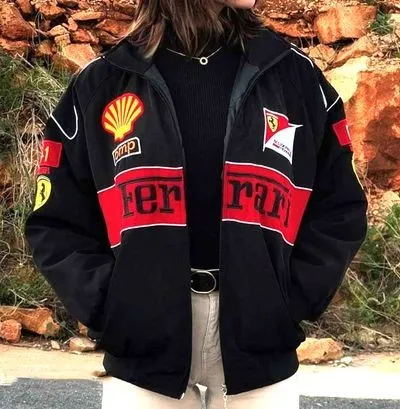 Premium Ferrari F1 Turbo Racer Jacket | Black & Red Retro Motorsport Racing Apparel