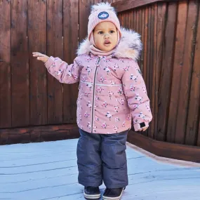 Printed Mini Roses Two Piece Girls Snowsuit With Solid Pant Dusty Rose | DEUX PAR DEUX