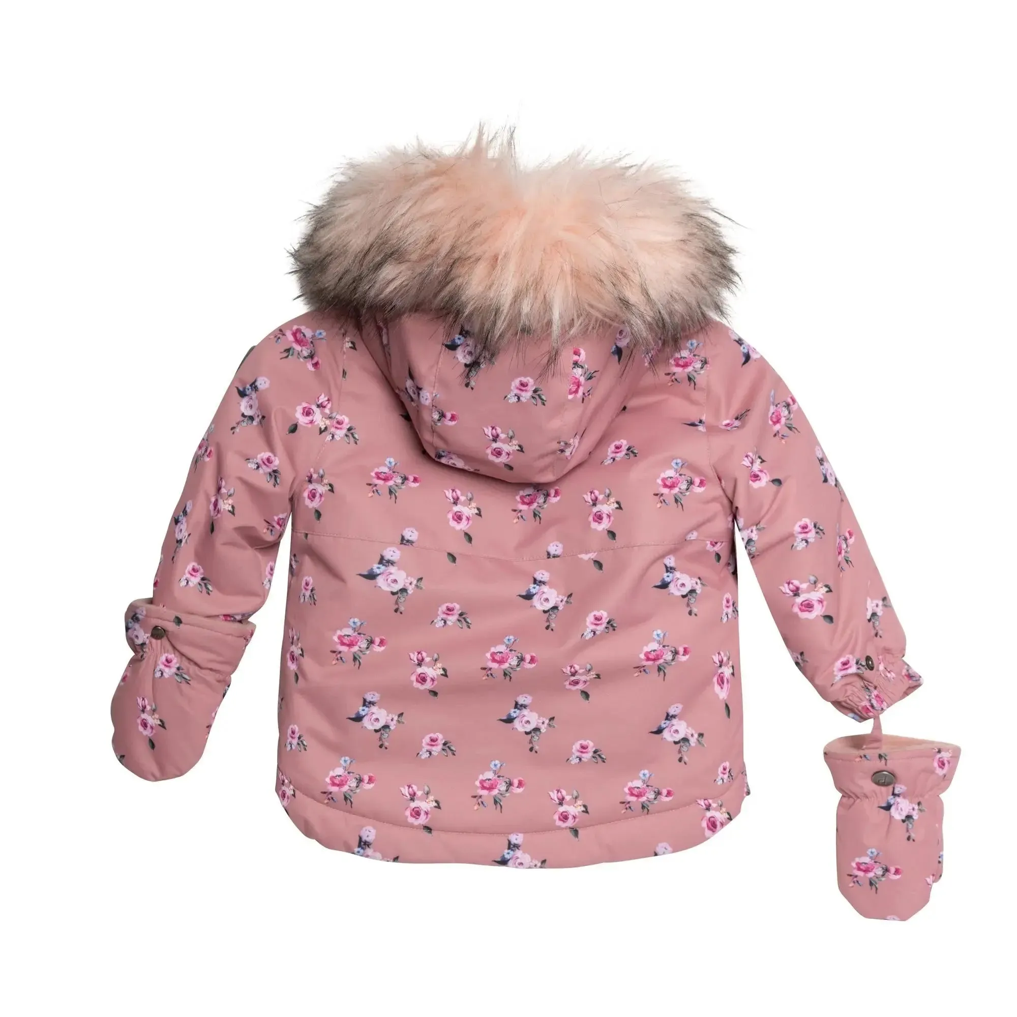 Printed Mini Roses Two Piece Girls Snowsuit With Solid Pant Dusty Rose | DEUX PAR DEUX