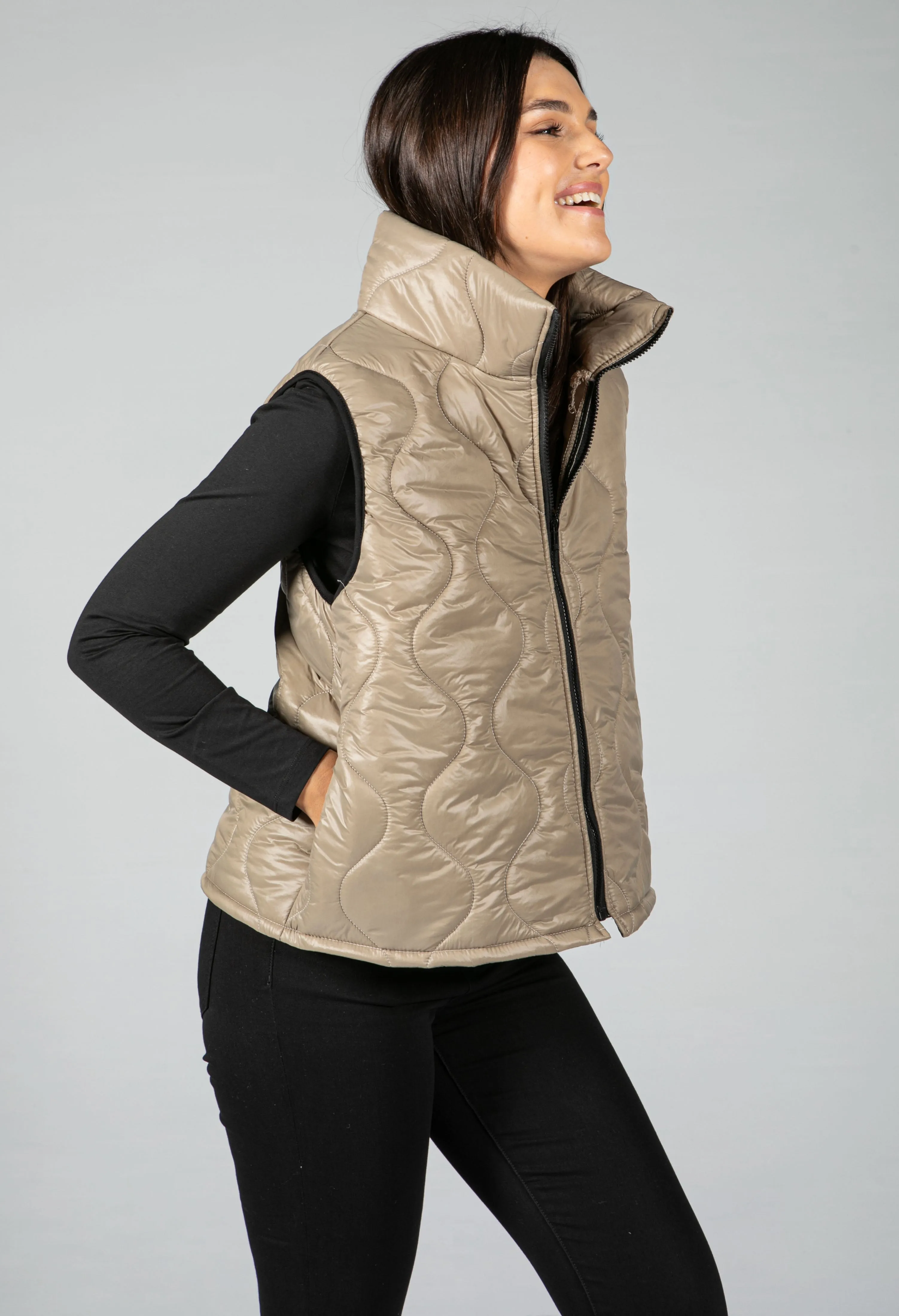 Quilted Gilet in Beige