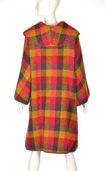 Rare 1950's Bonnie Cashin Wool and Leather Plaid Coat