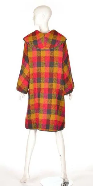 Rare 1950's Bonnie Cashin Wool and Leather Plaid Coat