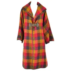 Rare 1950's Bonnie Cashin Wool and Leather Plaid Coat