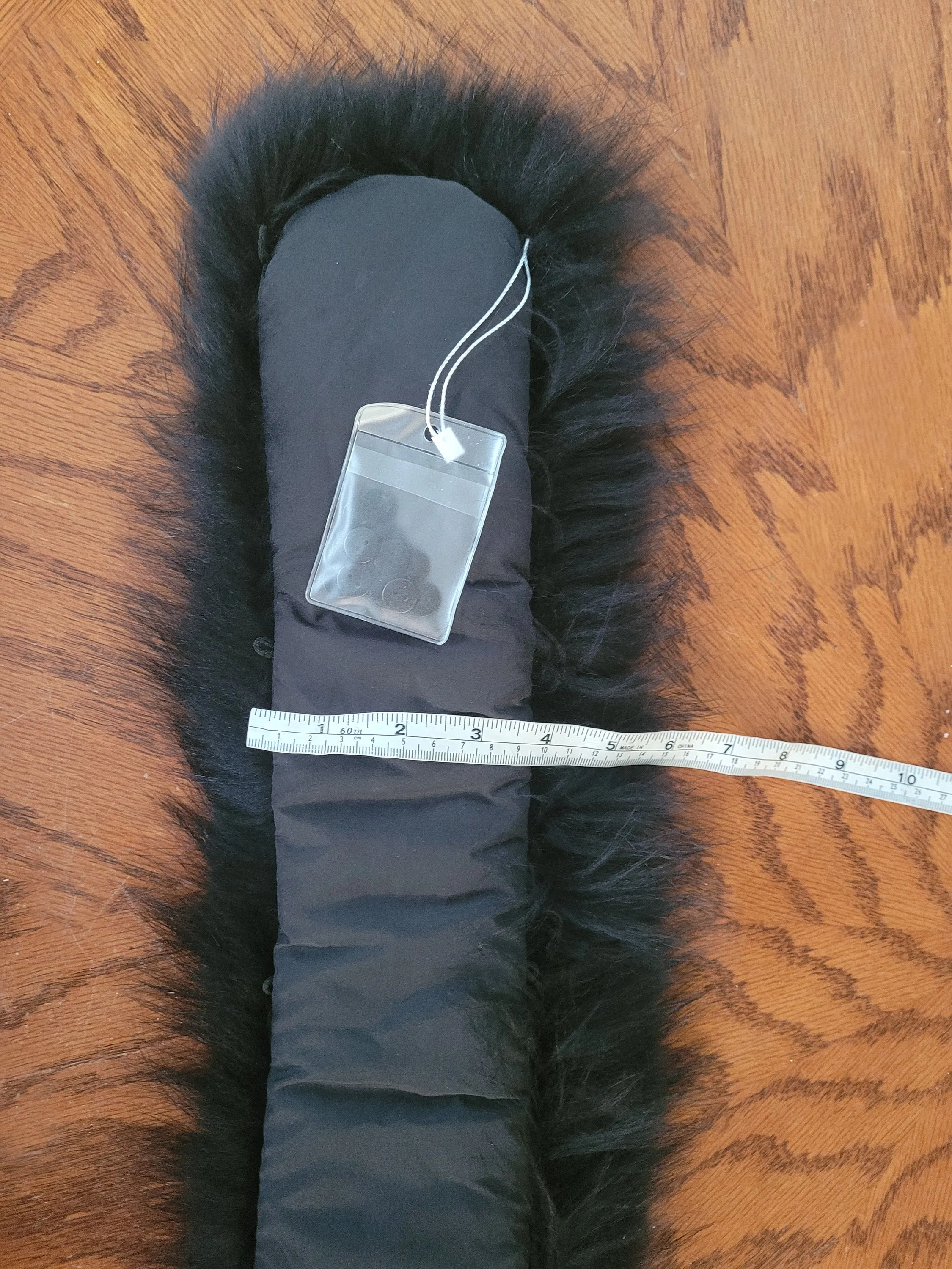 READY to SHIP XL Large Black Real Raccoon Fur Collar, Fur Trim for Hoodie, Raccoon Fur Collar, Fur Scarf, Fur Ruff, Hood , Buttons included