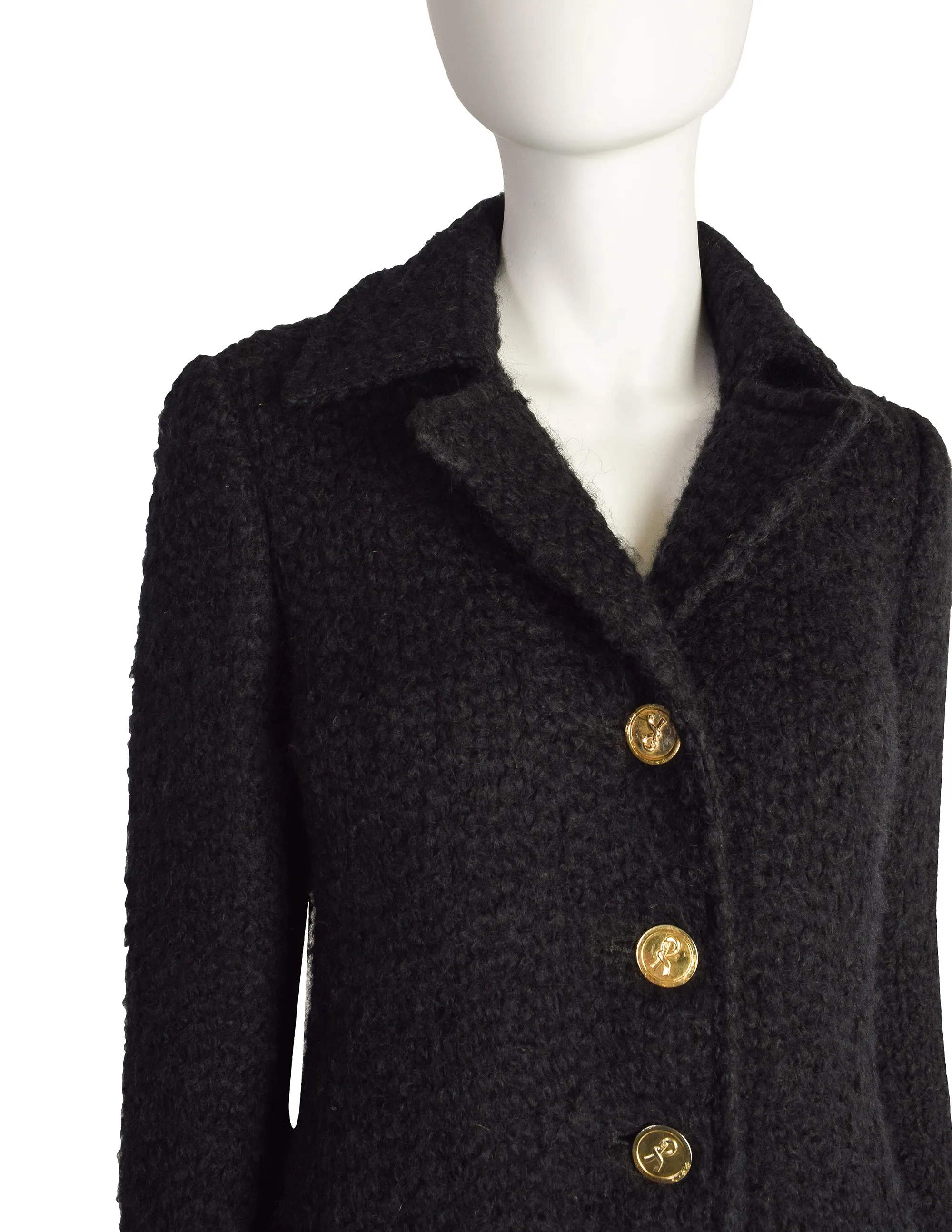 Roberta di Camerino Vintage 1978 Black Boucle Wool Coat