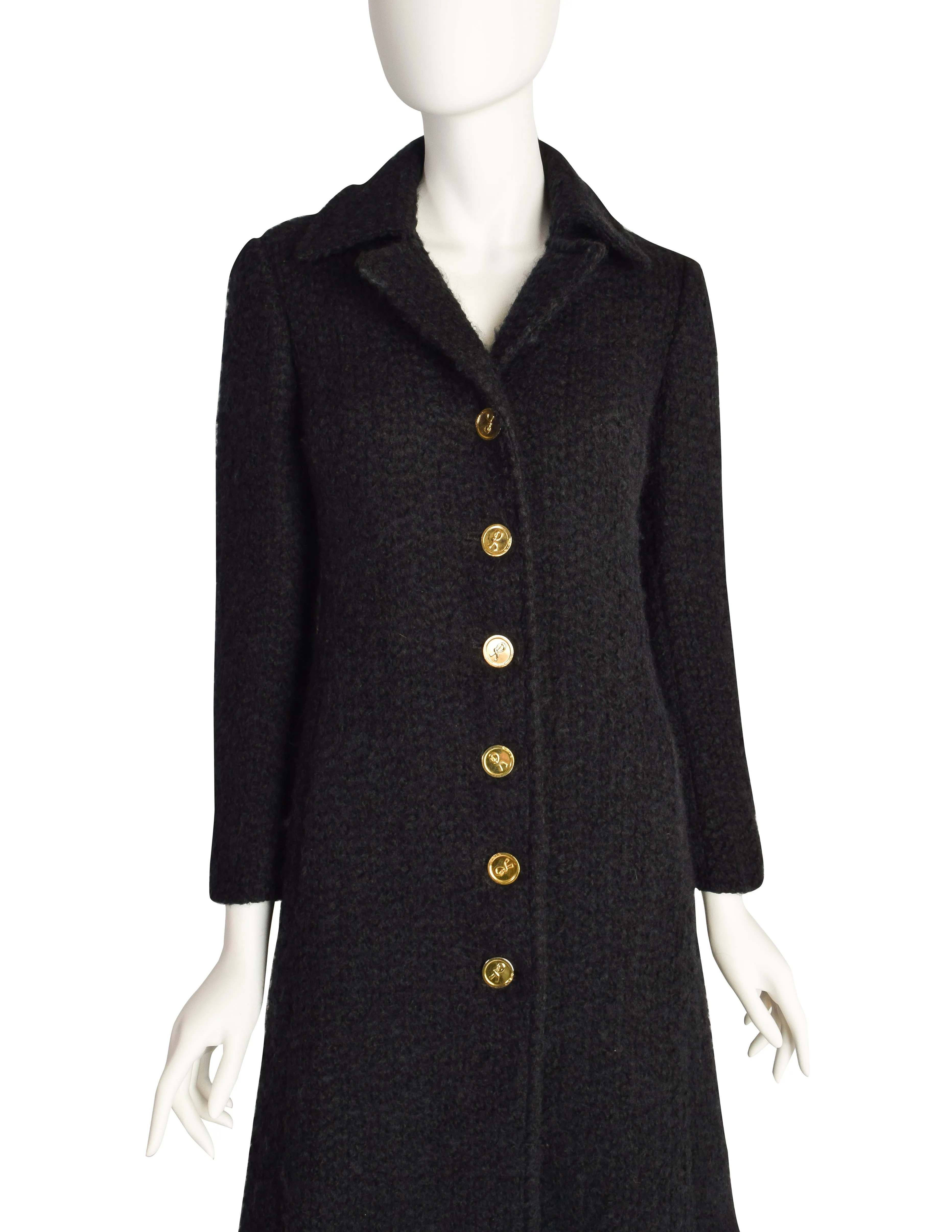 Roberta di Camerino Vintage 1978 Black Boucle Wool Coat