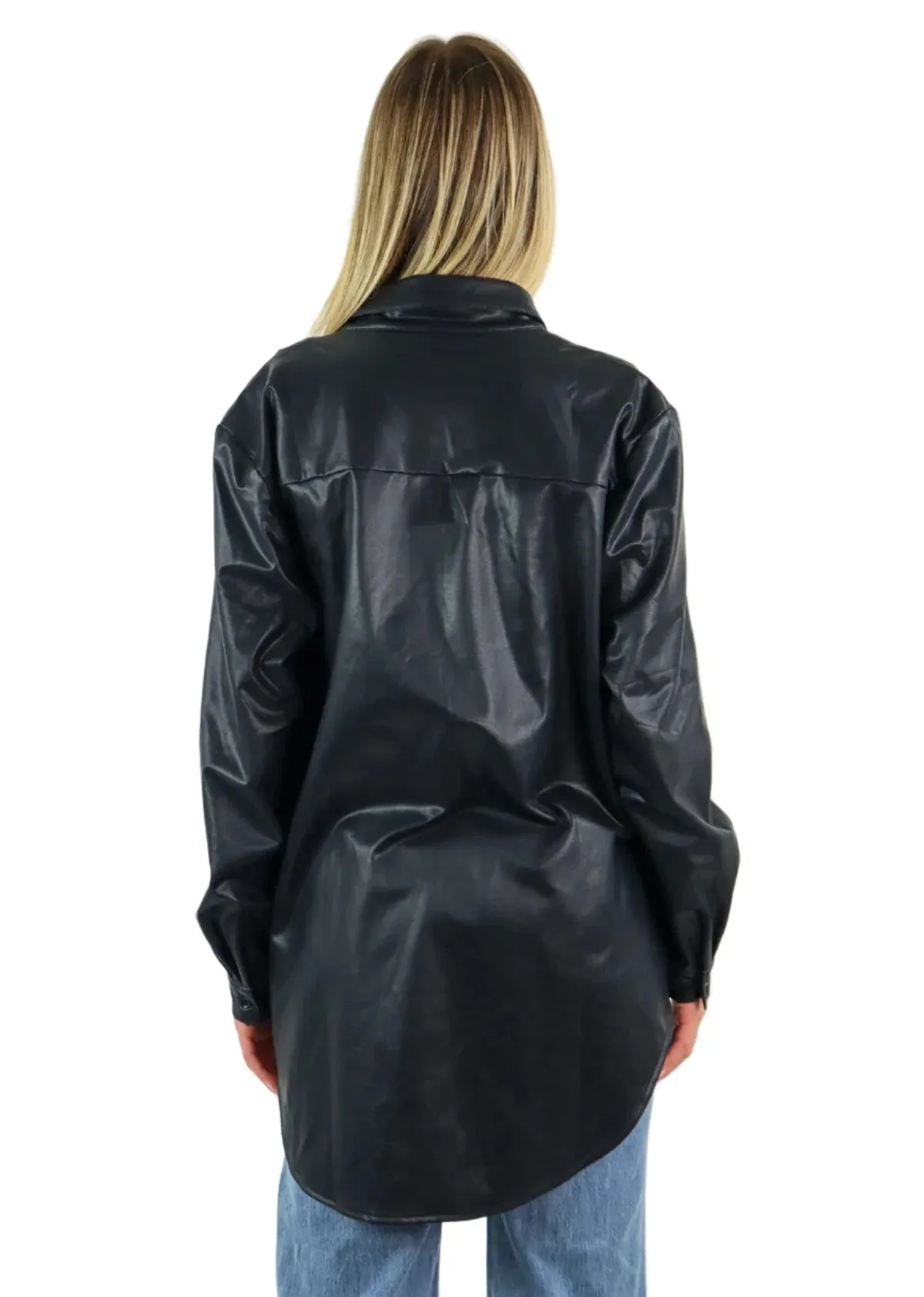 Rock N Rags - "Lost Me" Leather Shacket / Shirt Jacket - Black - Faux Leather Oversized