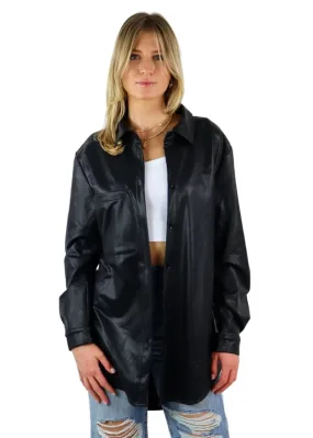 Rock N Rags - "Lost Me" Leather Shacket / Shirt Jacket - Black - Faux Leather Oversized