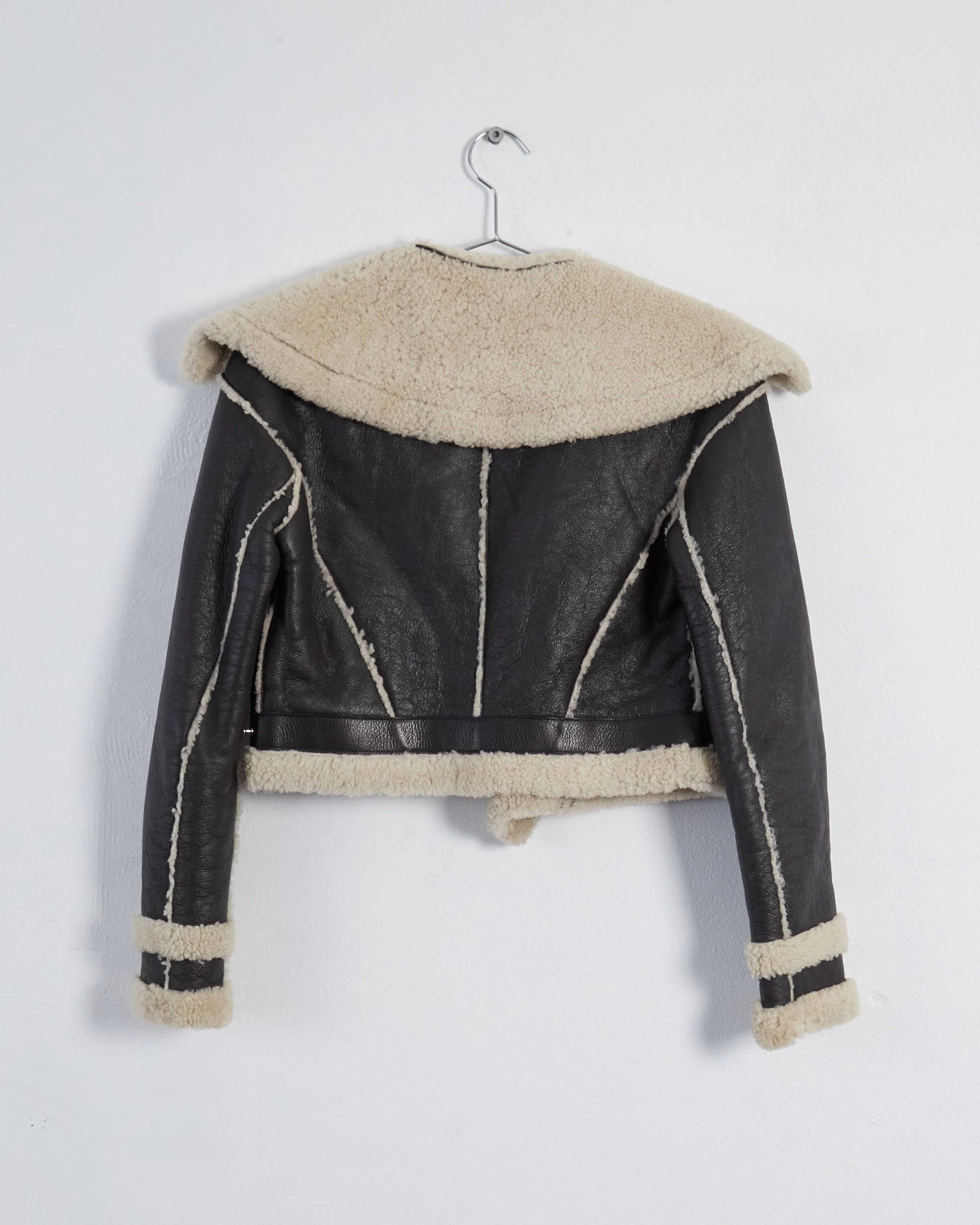 Rodarte cropped shearling leather jacket, chocolate & ecru, 6