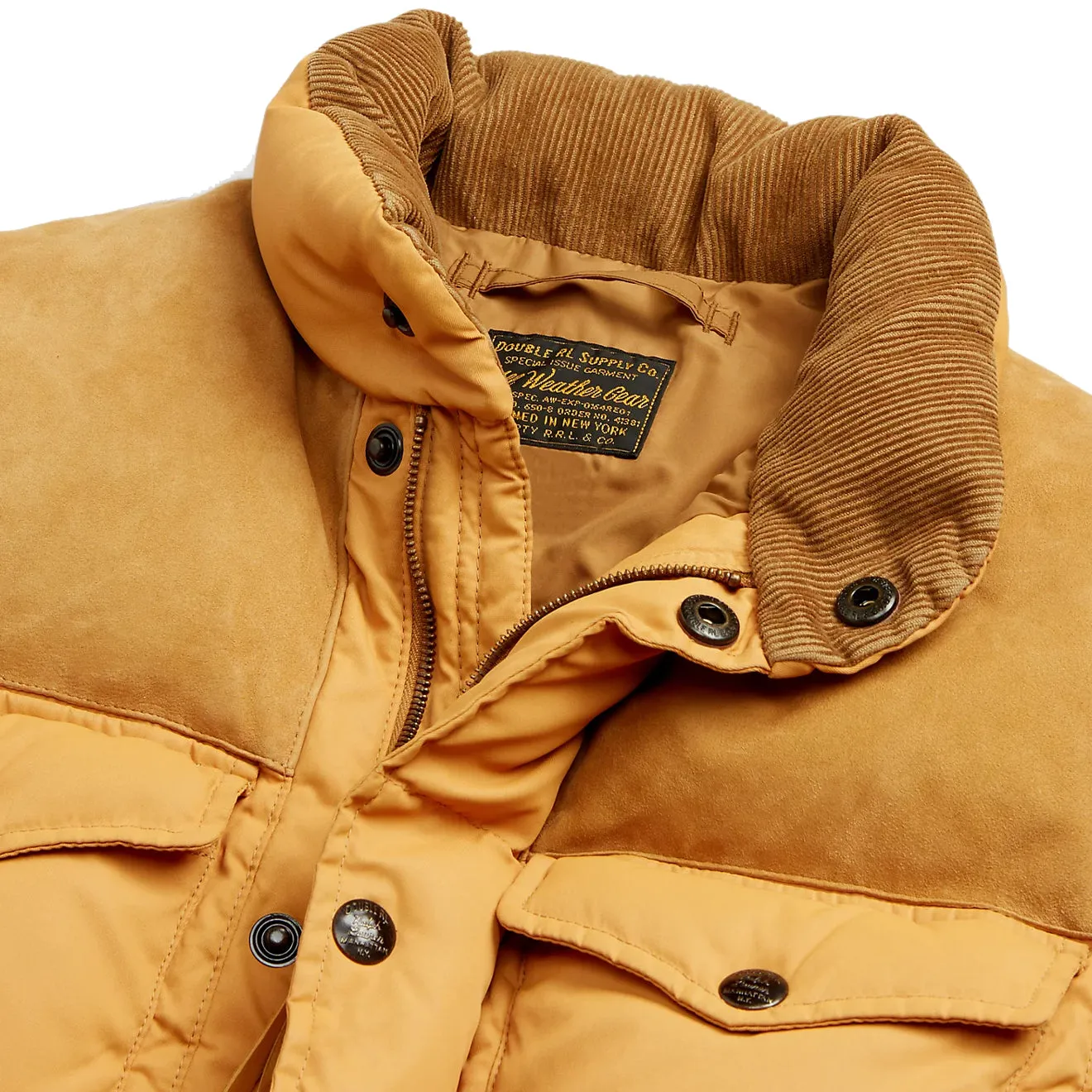 RRL by Ralph Lauren Suede-Yoke Quilted Gilet Mountain Yellow